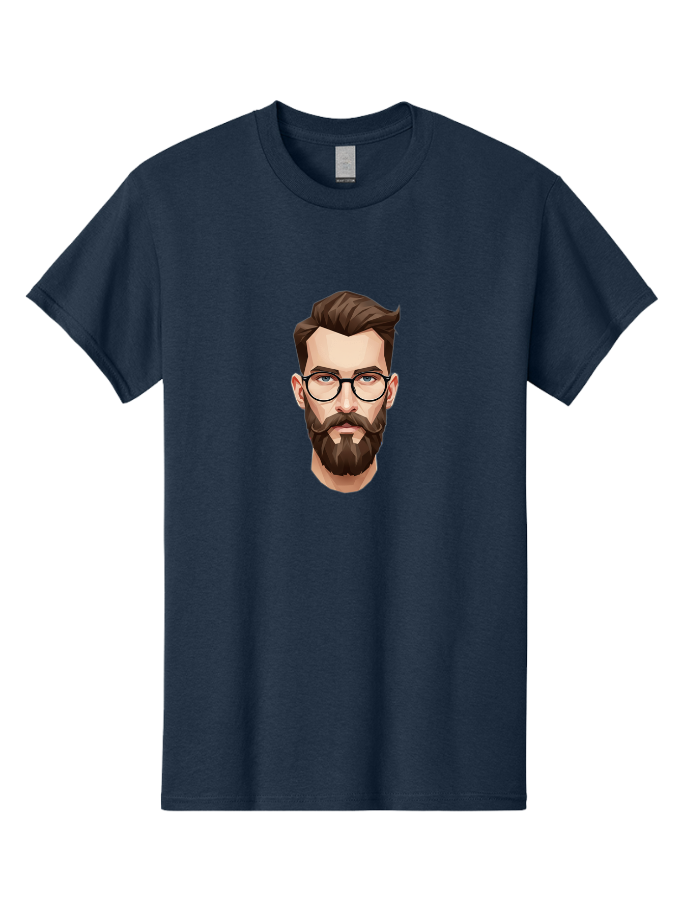 Man-With-Beard-And-Glasses Men'S Graphic Tee, 100% Cotton, Comfortable Casual Summer Wear, Machine Washable, Cartoon Man, Bearded Man, Stylish Glasses, Blue Eyes, Brown Hair, Trendy Look, Hipster Style, Modern Illustration, Digital Art, Bad294