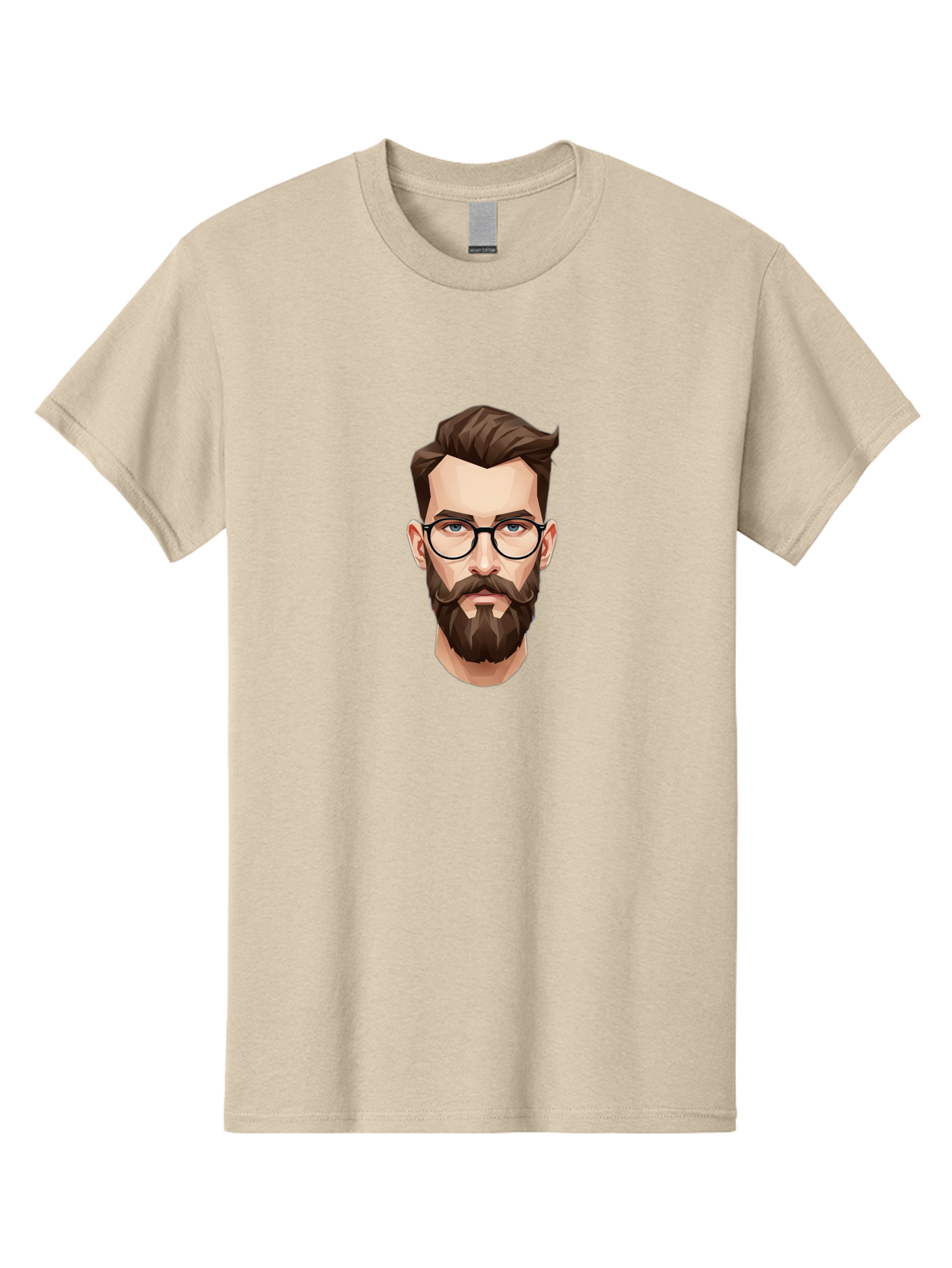 Man-With-Beard-And-Glasses Men'S Graphic Tee, 100% Cotton, Comfortable Casual Summer Wear, Machine Washable, Cartoon Man, Bearded Man, Stylish Glasses, Blue Eyes, Brown Hair, Trendy Look, Hipster Style, Modern Illustration, Digital Art, Bad294