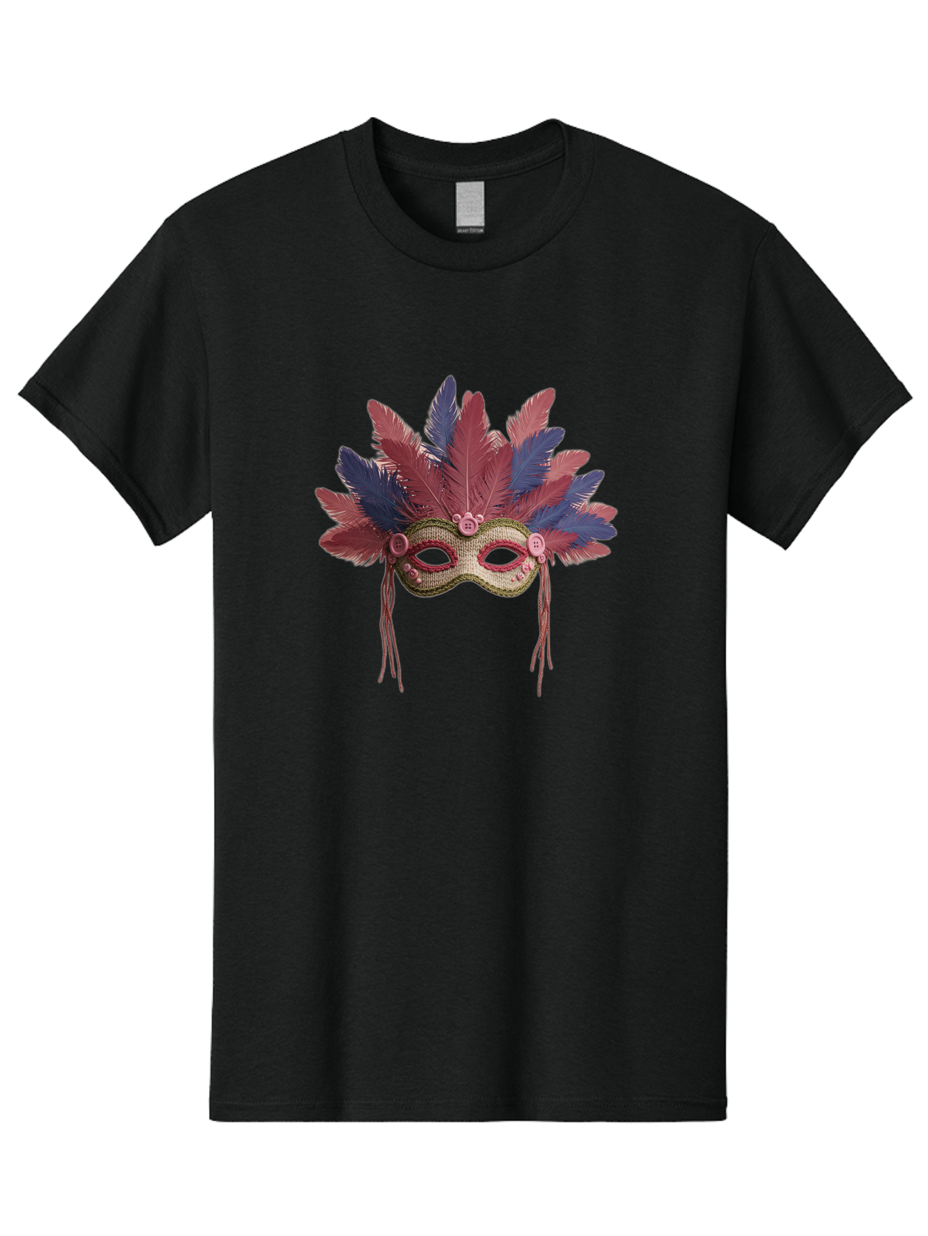 Mardi-Gras-Mask Men'S Graphic Tee, 100% Cotton, Comfortable Casual Summer Wear, Machine Washable, Vibrant Mardi Gras Mask, Red And Blue Feathers, Fancy Decoration, Festive Theme, Celebration, Colorful, Elaborate Design Bad297