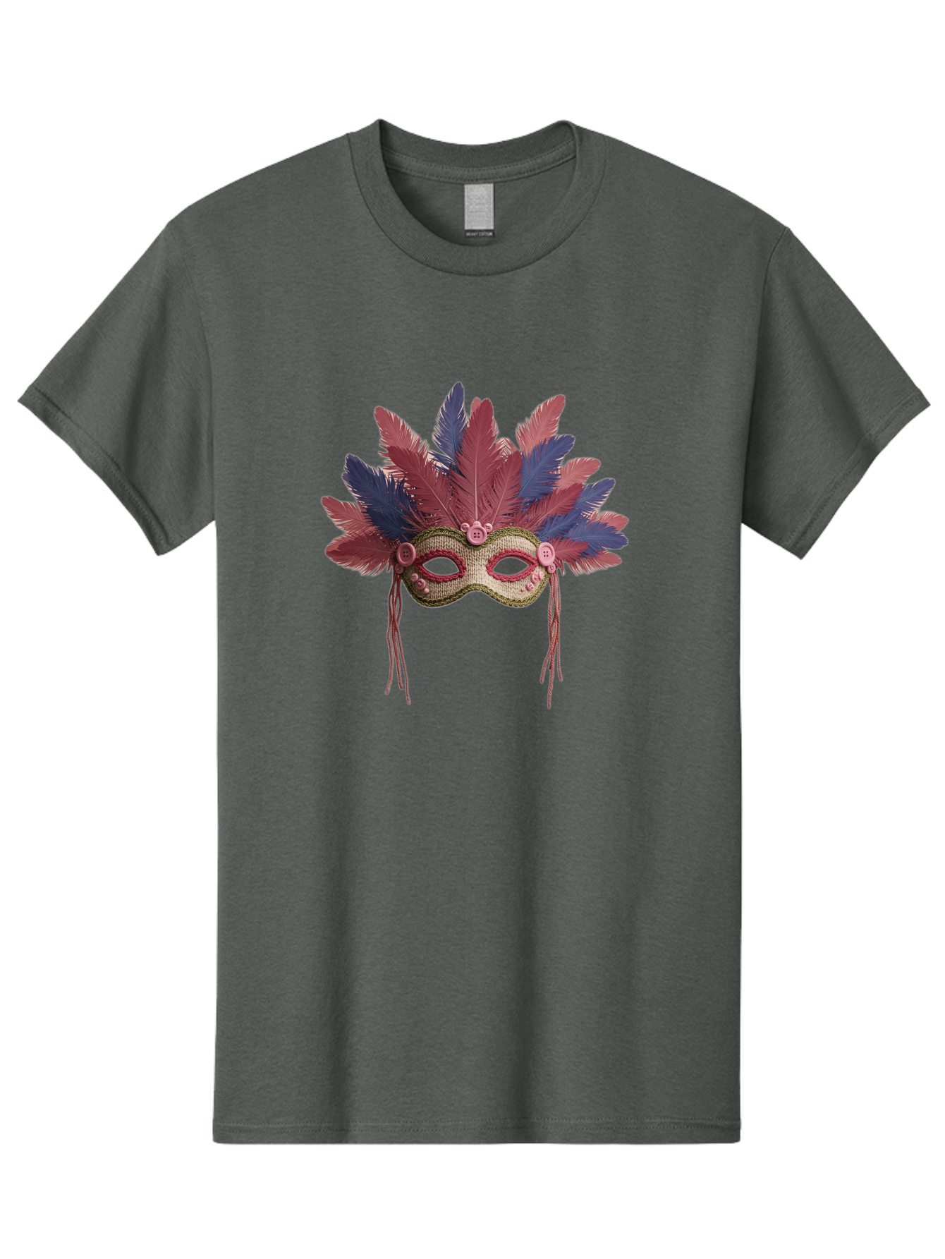 Mardi-Gras-Mask Men'S Graphic Tee, 100% Cotton, Comfortable Casual Summer Wear, Machine Washable, Vibrant Mardi Gras Mask, Red And Blue Feathers, Fancy Decoration, Festive Theme, Celebration, Colorful, Elaborate Design Bad297