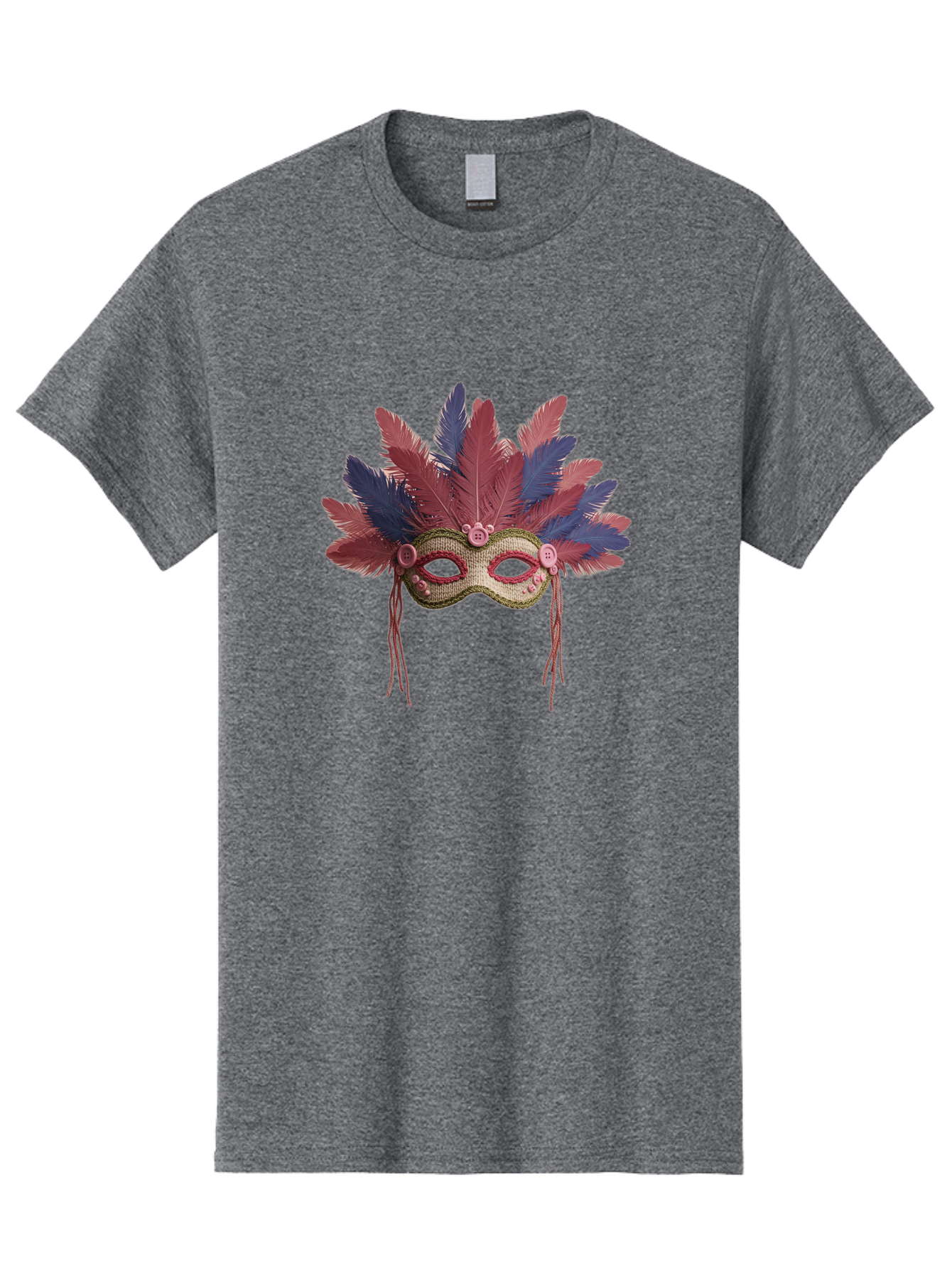 Mardi-Gras-Mask Men'S Graphic Tee, 100% Cotton, Comfortable Casual Summer Wear, Machine Washable, Vibrant Mardi Gras Mask, Red And Blue Feathers, Fancy Decoration, Festive Theme, Celebration, Colorful, Elaborate Design Bad297