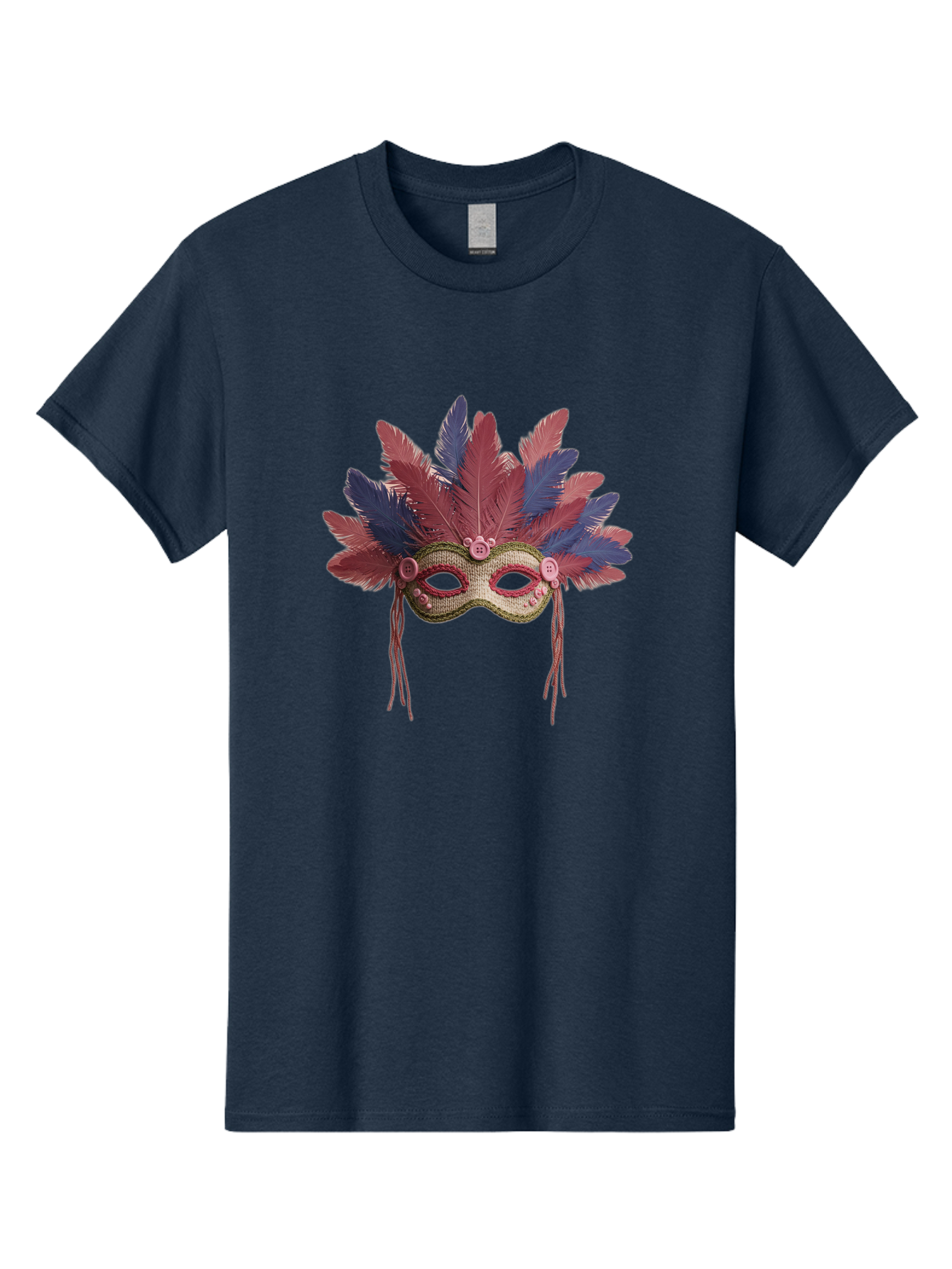 Mardi-Gras-Mask Men'S Graphic Tee, 100% Cotton, Comfortable Casual Summer Wear, Machine Washable, Vibrant Mardi Gras Mask, Red And Blue Feathers, Fancy Decoration, Festive Theme, Celebration, Colorful, Elaborate Design Bad297