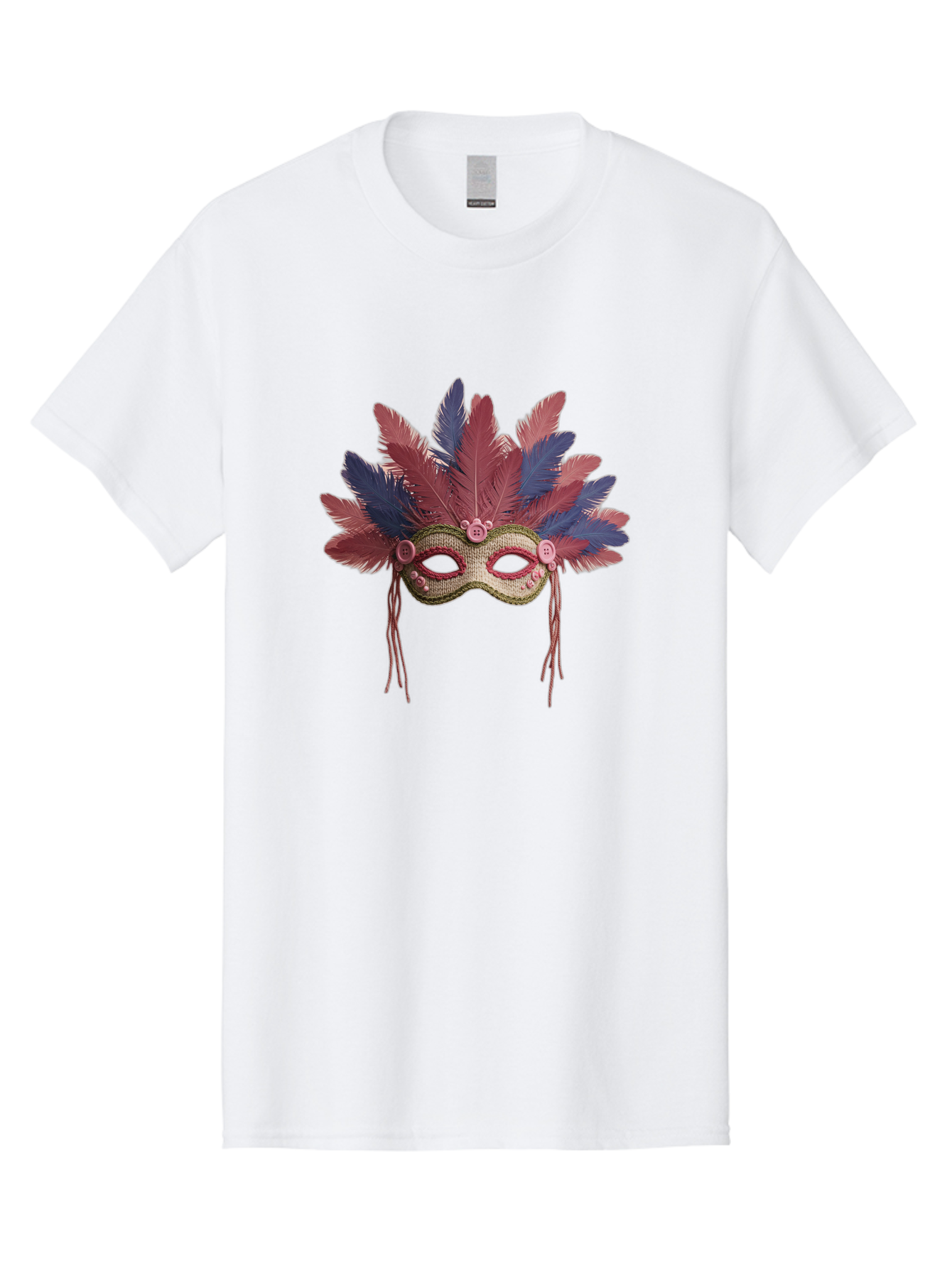 Mardi-Gras-Mask Men'S Graphic Tee, 100% Cotton, Comfortable Casual Summer Wear, Machine Washable, Vibrant Mardi Gras Mask, Red And Blue Feathers, Fancy Decoration, Festive Theme, Celebration, Colorful, Elaborate Design Bad297