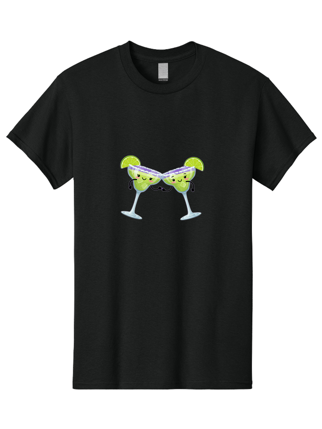 Margaritas Men'S Graphic Tee, 100% Cotton, Comfortable Casual Summer Wear, Machine Washable, Cartoon Cocktail Glasses, Margarita Glasses With Smiling Faces, Intertwined Stems, Lime Wedges, Happy Hour, Festive Drinks, Cocktail Party, Bad298