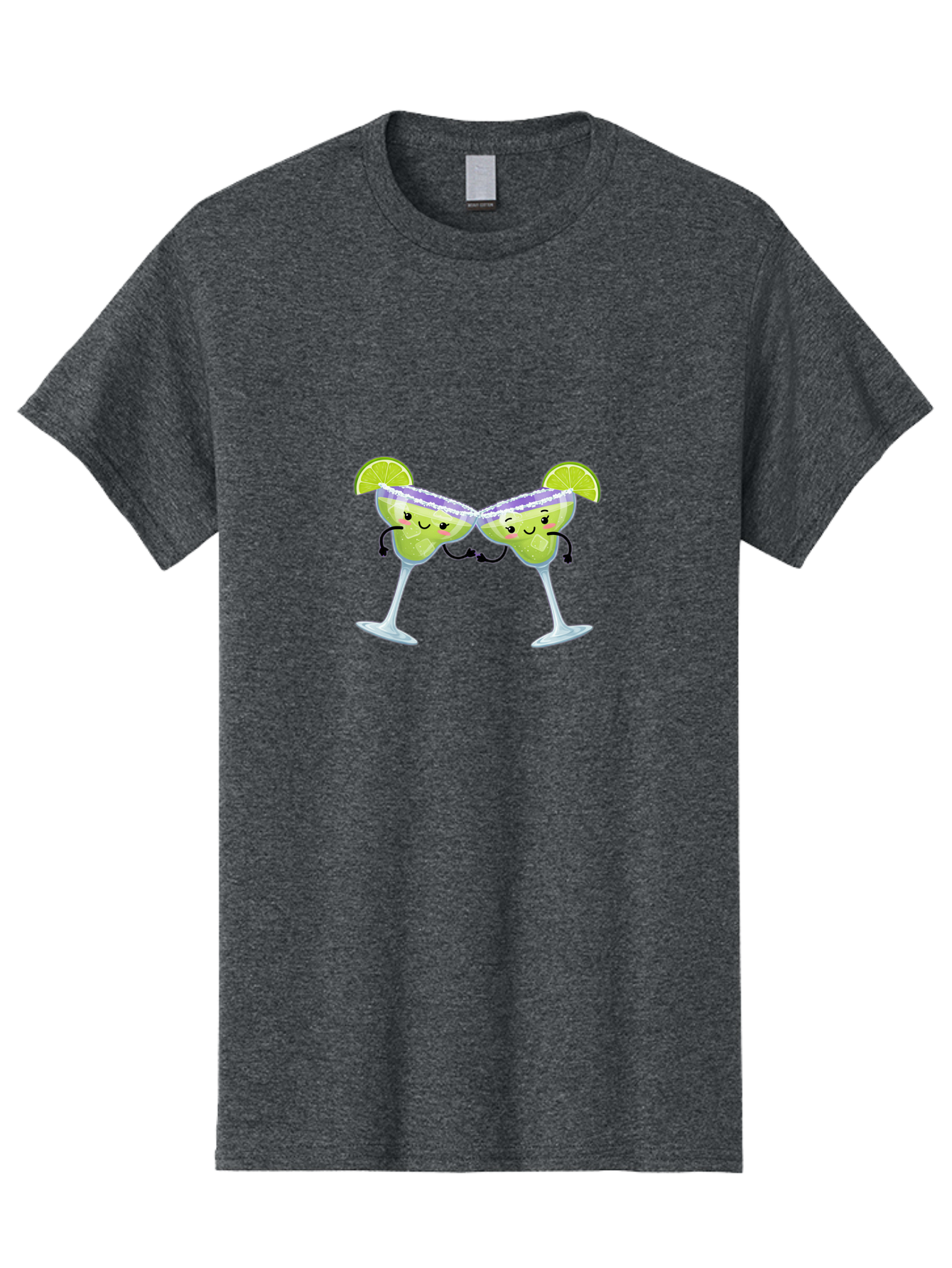 Margaritas Men'S Graphic Tee, 100% Cotton, Comfortable Casual Summer Wear, Machine Washable, Cartoon Cocktail Glasses, Margarita Glasses With Smiling Faces, Intertwined Stems, Lime Wedges, Happy Hour, Festive Drinks, Cocktail Party, Bad298