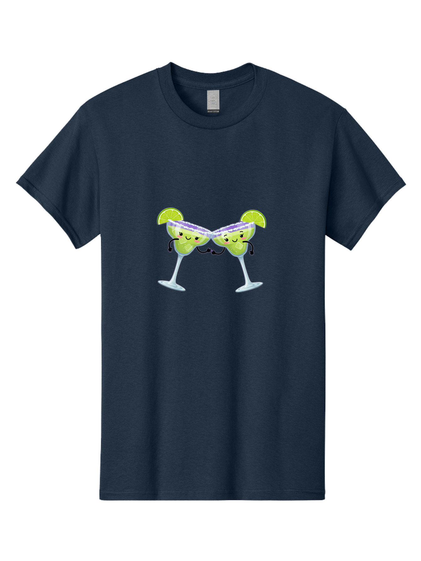 Margaritas Men'S Graphic Tee, 100% Cotton, Comfortable Casual Summer Wear, Machine Washable, Cartoon Cocktail Glasses, Margarita Glasses With Smiling Faces, Intertwined Stems, Lime Wedges, Happy Hour, Festive Drinks, Cocktail Party, Bad298