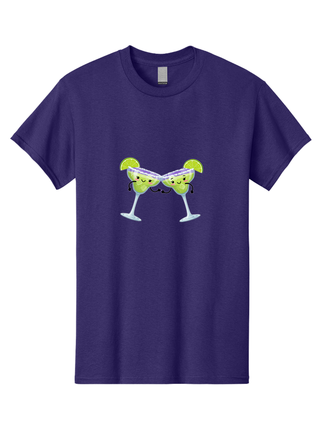 Margaritas Men'S Graphic Tee, 100% Cotton, Comfortable Casual Summer Wear, Machine Washable, Cartoon Cocktail Glasses, Margarita Glasses With Smiling Faces, Intertwined Stems, Lime Wedges, Happy Hour, Festive Drinks, Cocktail Party, Bad298