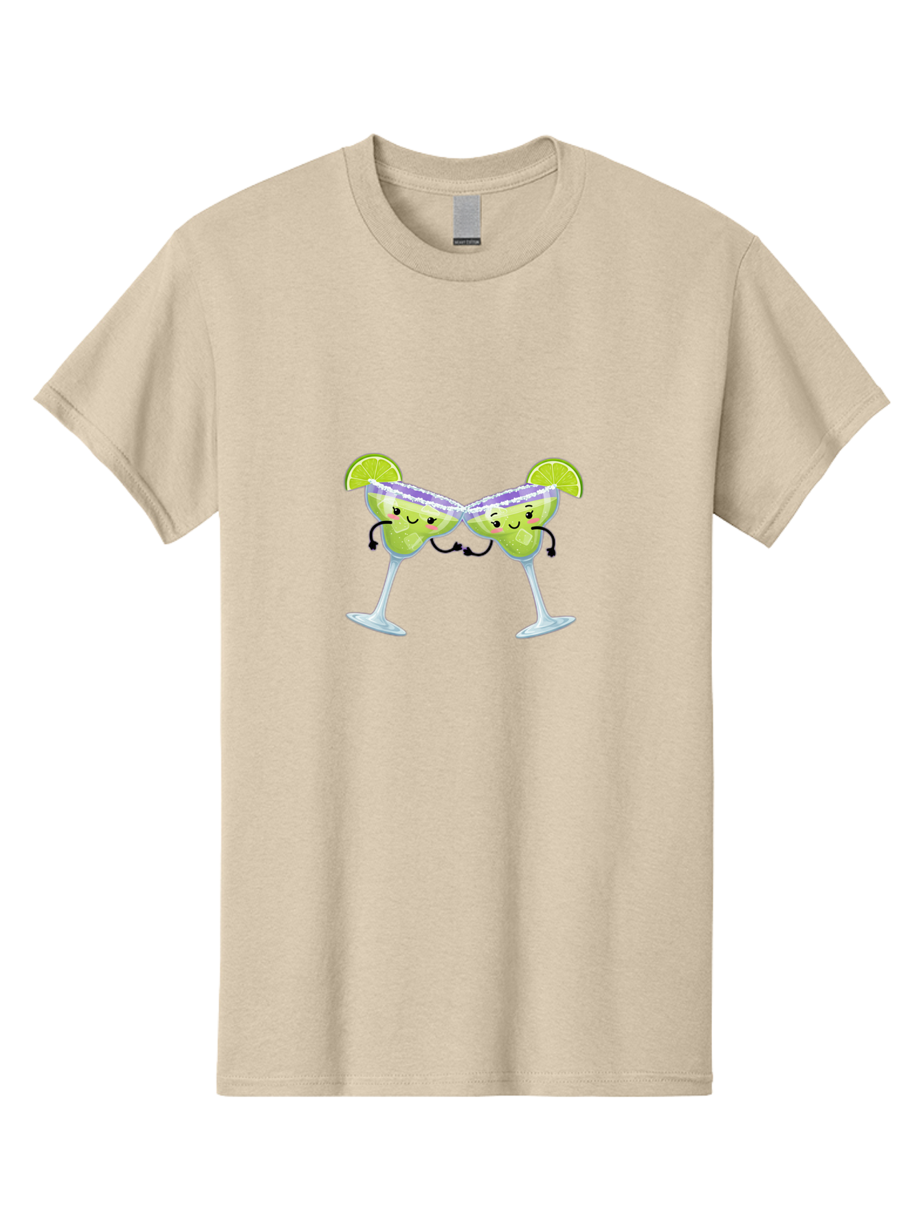 Margaritas Men'S Graphic Tee, 100% Cotton, Comfortable Casual Summer Wear, Machine Washable, Cartoon Cocktail Glasses, Margarita Glasses With Smiling Faces, Intertwined Stems, Lime Wedges, Happy Hour, Festive Drinks, Cocktail Party, Bad298