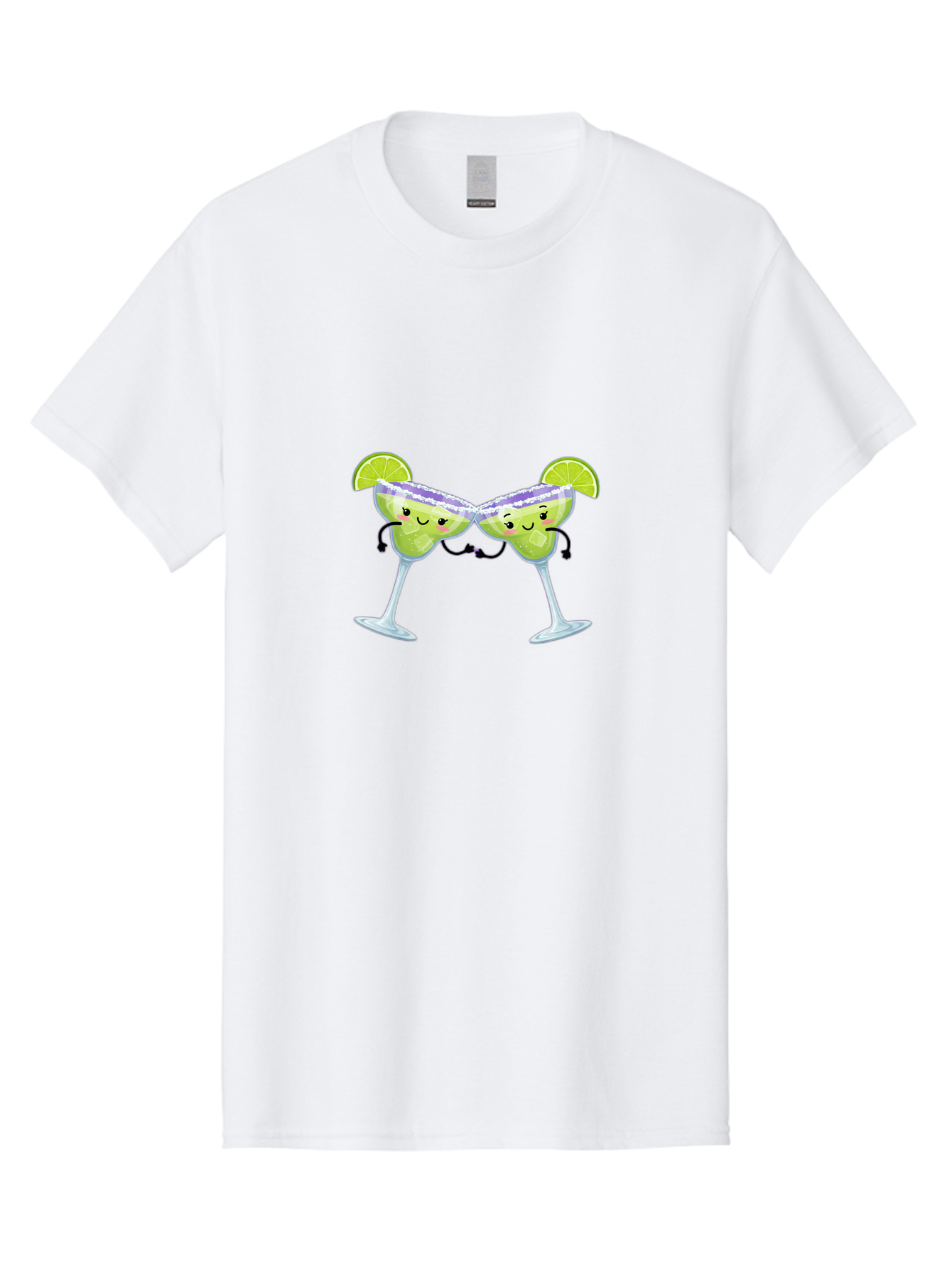Margaritas Men'S Graphic Tee, 100% Cotton, Comfortable Casual Summer Wear, Machine Washable, Cartoon Cocktail Glasses, Margarita Glasses With Smiling Faces, Intertwined Stems, Lime Wedges, Happy Hour, Festive Drinks, Cocktail Party, Bad298
