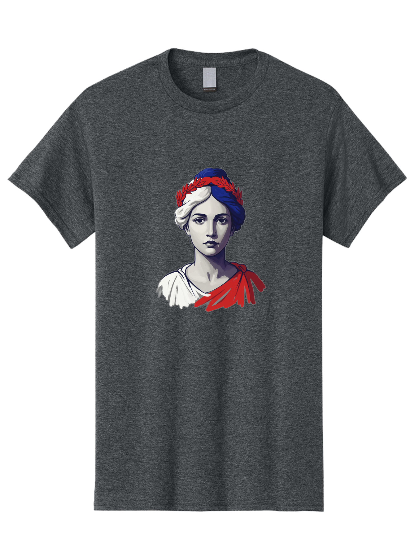 Marianne Men'S Graphic Tee, 100% Cotton, Comfortable Casual Summer Wear, Machine Washable, Woman Wearing Red Laurel Wreath, Red Ribbon, French Flag Colors, Symbolic Figure, National Personification, Liberty, French Culture, Classic Portrait, Bad299