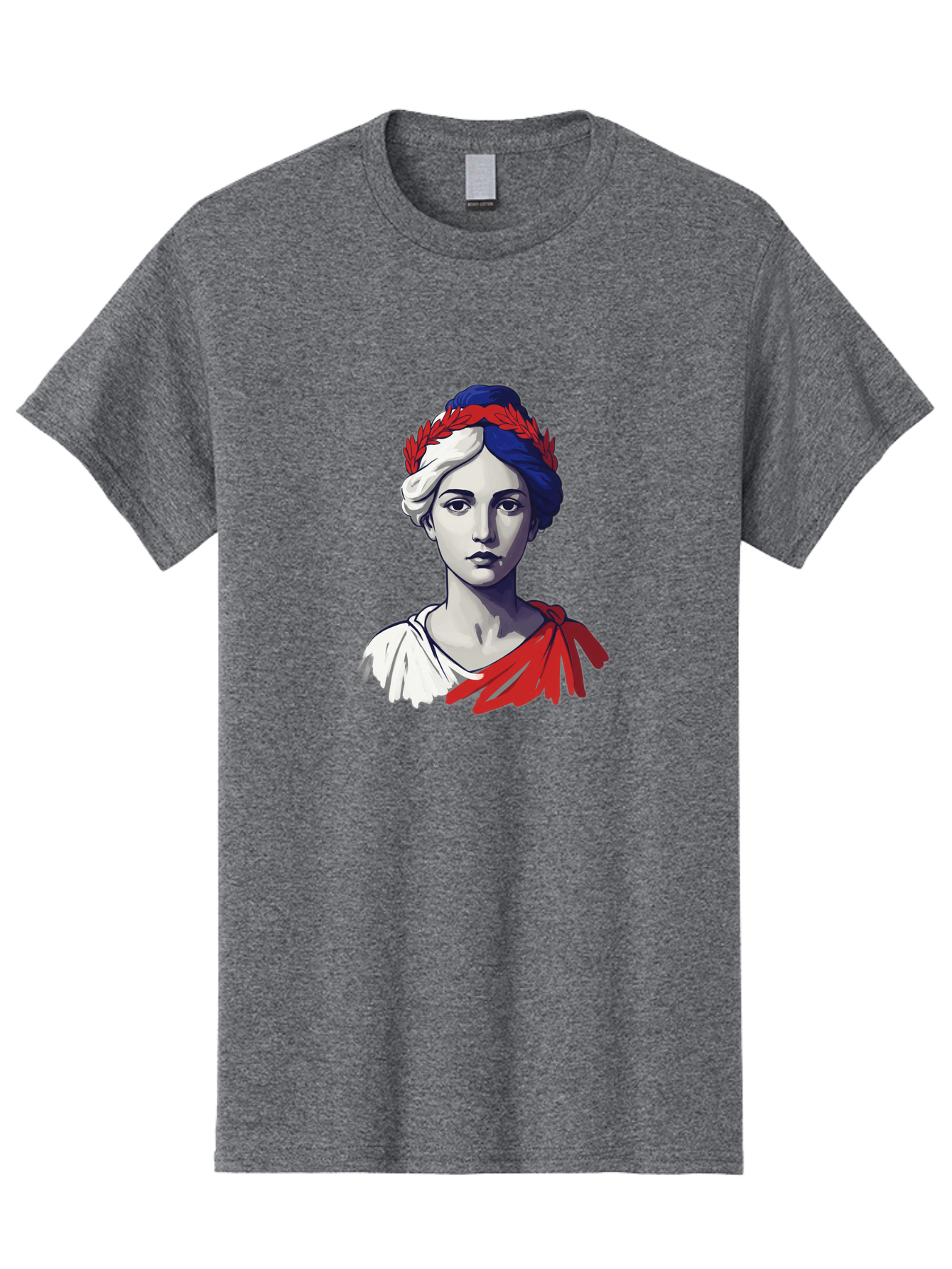 Marianne Men'S Graphic Tee, 100% Cotton, Comfortable Casual Summer Wear, Machine Washable, Woman Wearing Red Laurel Wreath, Red Ribbon, French Flag Colors, Symbolic Figure, National Personification, Liberty, French Culture, Classic Portrait, Bad299
