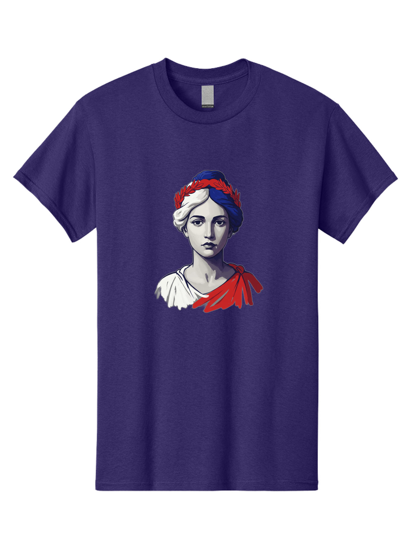 Marianne Men'S Graphic Tee, 100% Cotton, Comfortable Casual Summer Wear, Machine Washable, Woman Wearing Red Laurel Wreath, Red Ribbon, French Flag Colors, Symbolic Figure, National Personification, Liberty, French Culture, Classic Portrait, Bad299