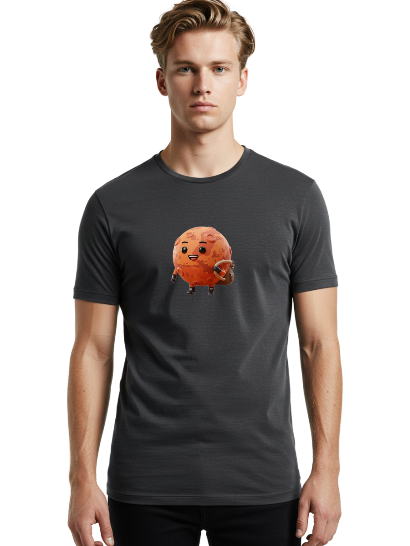 Mars-Character Men'S Graphic Tee, 100% Cotton, Comfortable Casual Summer Wear, Machine Washable, Cartoon Mars, Anthropomorphic Planet, Mars Character, Science Fiction, Planetary Character, Mars Illustration, Cute Mars, Mars Mascot, Bad300