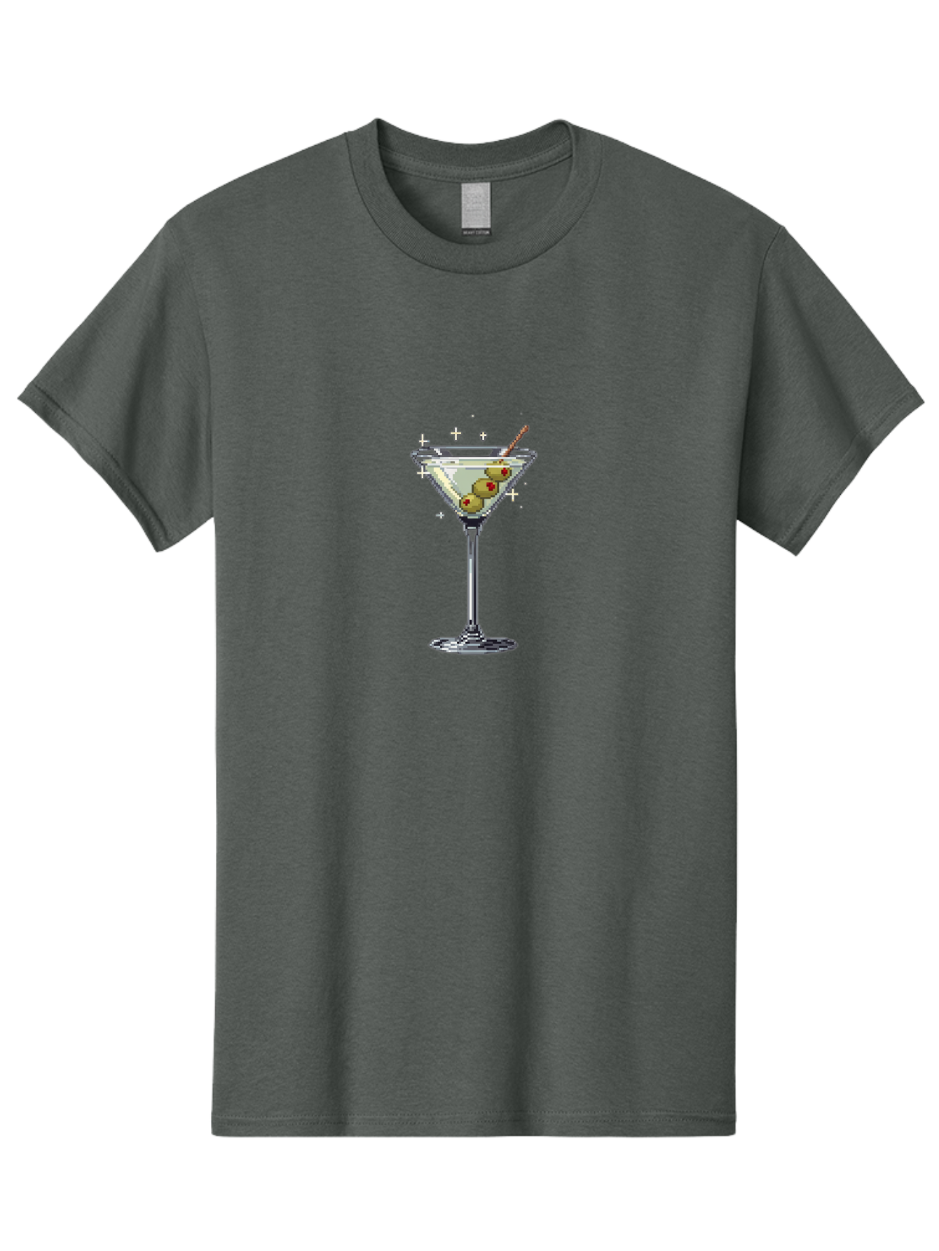 Martini-Glass-1 Men'S Graphic Tee, 100% Cotton, Comfortable Casual Summer Wear, Machine Washable, Martini Glass, Cocktail, 8-Bit Art, Retro Video Game, Olives, Red Pimentos, Pixelated Design, Barware, Cocktail Party, Fun Night Bad301