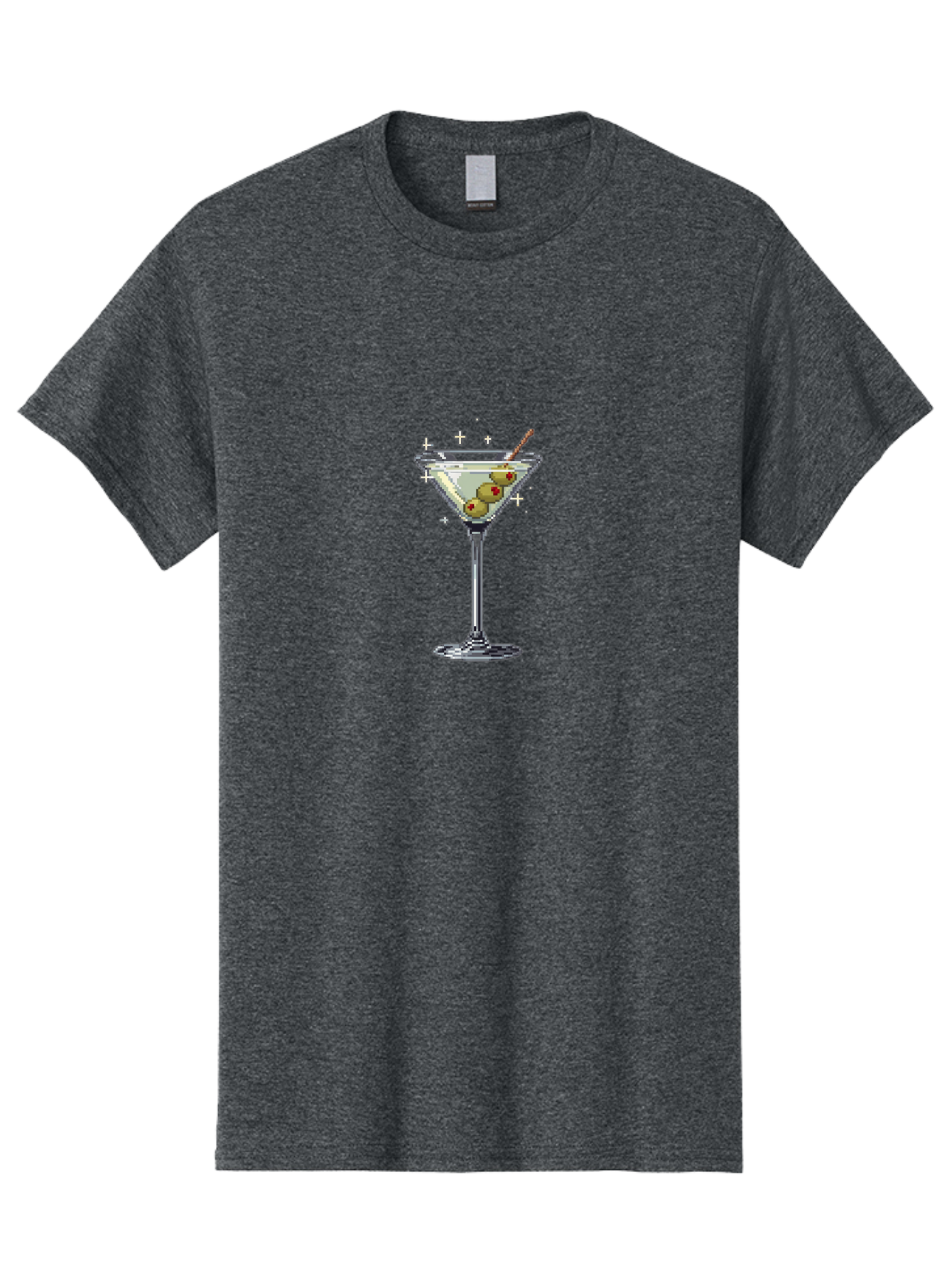 Martini-Glass-1 Men'S Graphic Tee, 100% Cotton, Comfortable Casual Summer Wear, Machine Washable, Martini Glass, Cocktail, 8-Bit Art, Retro Video Game, Olives, Red Pimentos, Pixelated Design, Barware, Cocktail Party, Fun Night Bad301