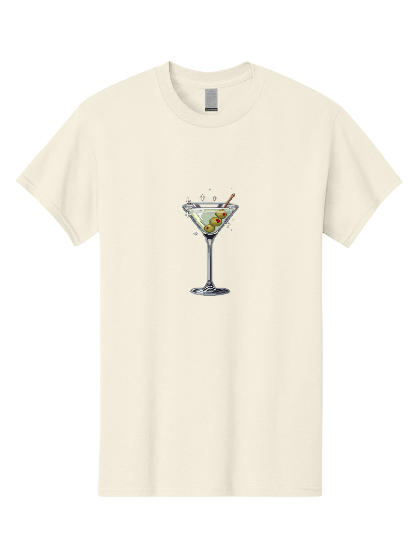 Martini-Glass-1 Men'S Graphic Tee, 100% Cotton, Comfortable Casual Summer Wear, Machine Washable, Martini Glass, Cocktail, 8-Bit Art, Retro Video Game, Olives, Red Pimentos, Pixelated Design, Barware, Cocktail Party, Fun Night Bad301