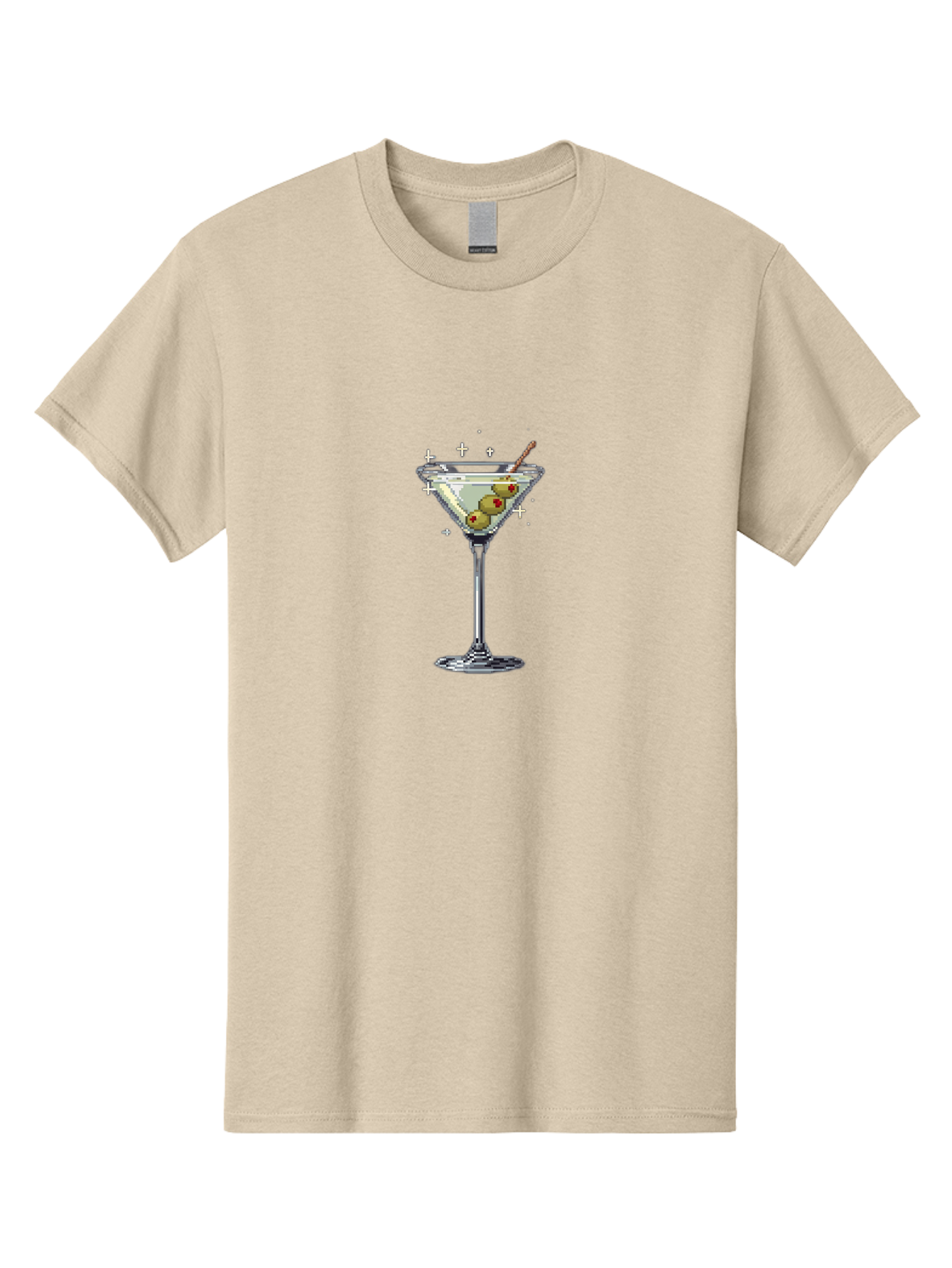 Martini-Glass-1 Men'S Graphic Tee, 100% Cotton, Comfortable Casual Summer Wear, Machine Washable, Martini Glass, Cocktail, 8-Bit Art, Retro Video Game, Olives, Red Pimentos, Pixelated Design, Barware, Cocktail Party, Fun Night Bad301