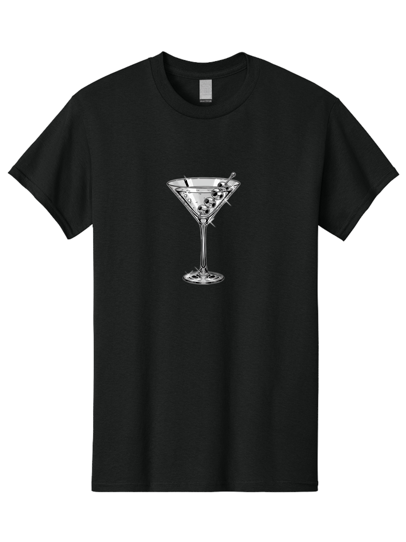 Martini-Glass-2 Men'S Graphic Tee, 100% Cotton, Comfortable Casual Summer Wear, Machine Washable, Martini Glass, Cocktail, Olives, Clear Drink, Glassware, Elegant, Sophisticated, Luxury, Bars, Nightlife, Mixology Bad302