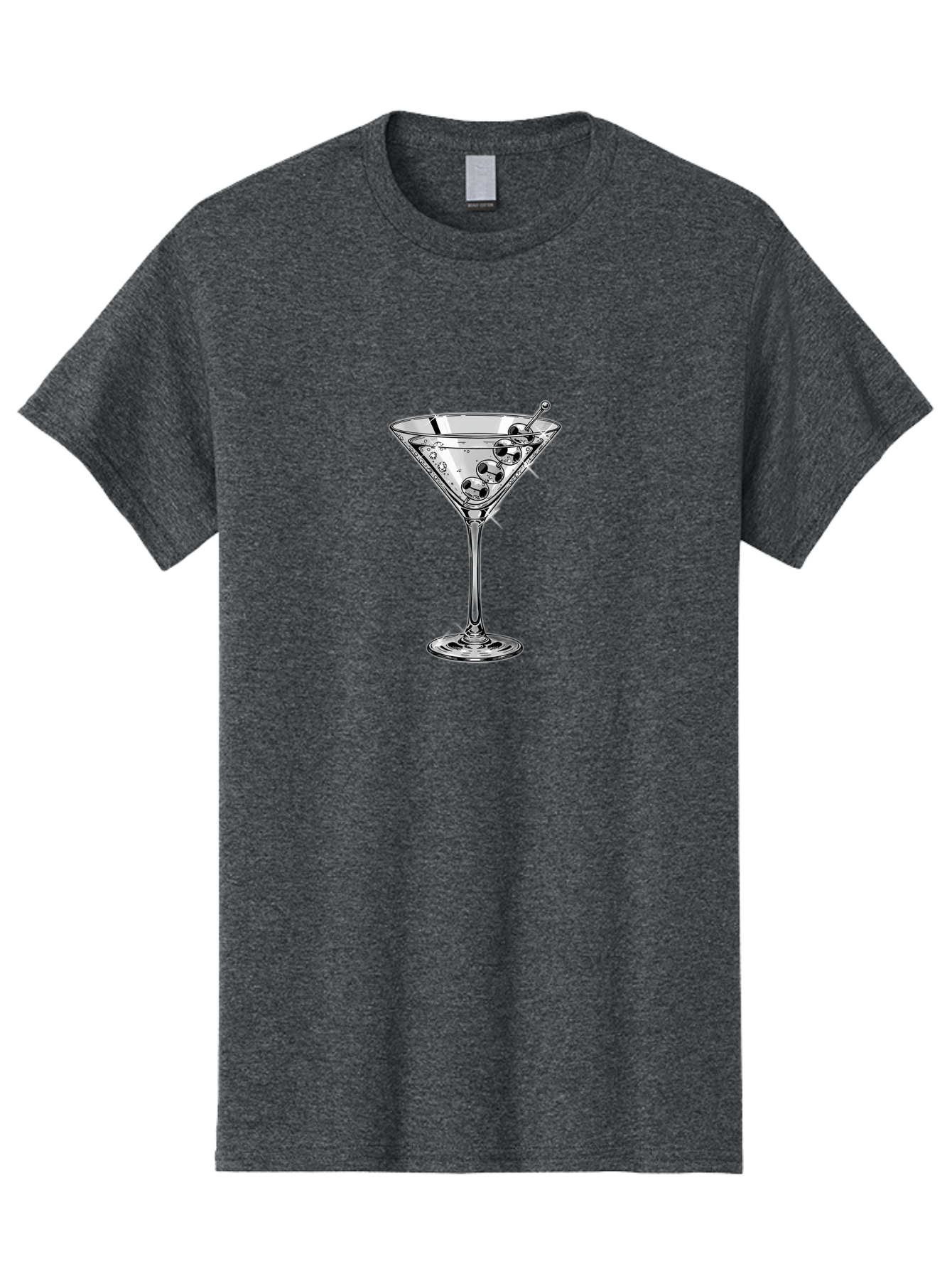Martini-Glass-2 Men'S Graphic Tee, 100% Cotton, Comfortable Casual Summer Wear, Machine Washable, Martini Glass, Cocktail, Olives, Clear Drink, Glassware, Elegant, Sophisticated, Luxury, Bars, Nightlife, Mixology Bad302