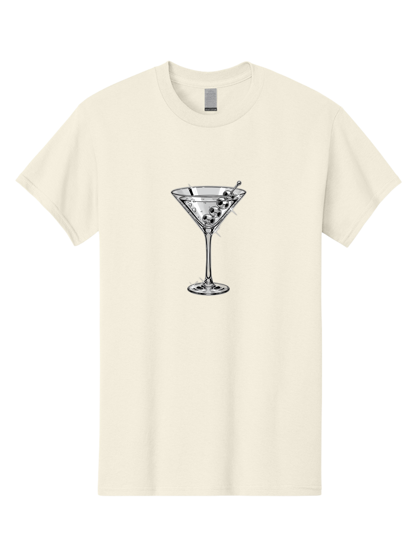 Martini-Glass-2 Men'S Graphic Tee, 100% Cotton, Comfortable Casual Summer Wear, Machine Washable, Martini Glass, Cocktail, Olives, Clear Drink, Glassware, Elegant, Sophisticated, Luxury, Bars, Nightlife, Mixology Bad302