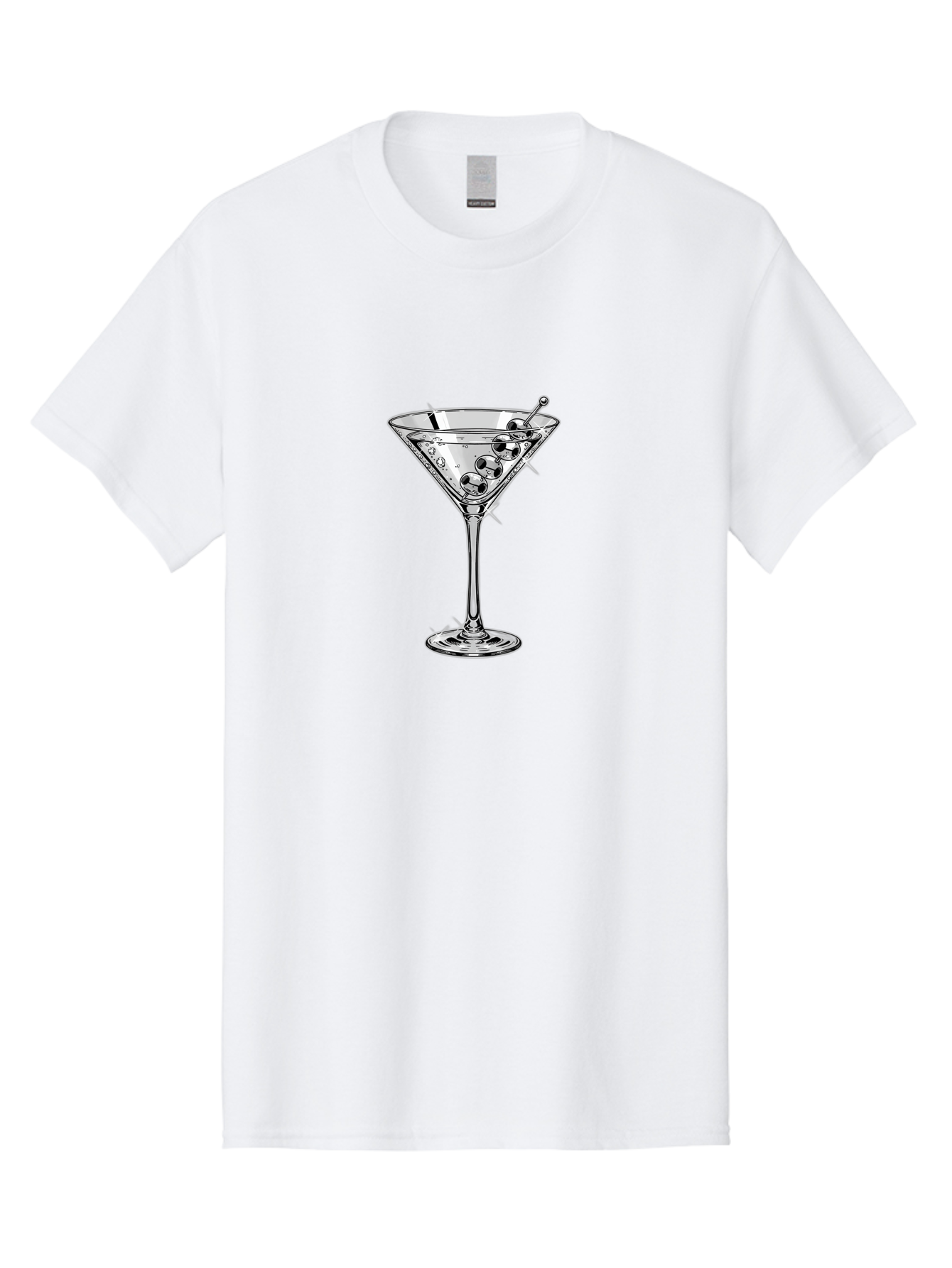 Martini-Glass-2 Men'S Graphic Tee, 100% Cotton, Comfortable Casual Summer Wear, Machine Washable, Martini Glass, Cocktail, Olives, Clear Drink, Glassware, Elegant, Sophisticated, Luxury, Bars, Nightlife, Mixology Bad302