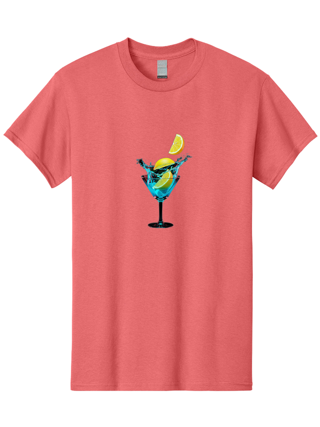 Martini-Glass-With-Lemon-Splash Men'S Graphic Tee, 100% Cotton, Comfortable Casual Summer Wear, Machine Washable, Martini Glass, Citrus Slice, Splash Effect, Refreshing Drink, Citrusy Flavor, Cocktail Hour, Citrus Twist, Blue Liquid Bad304