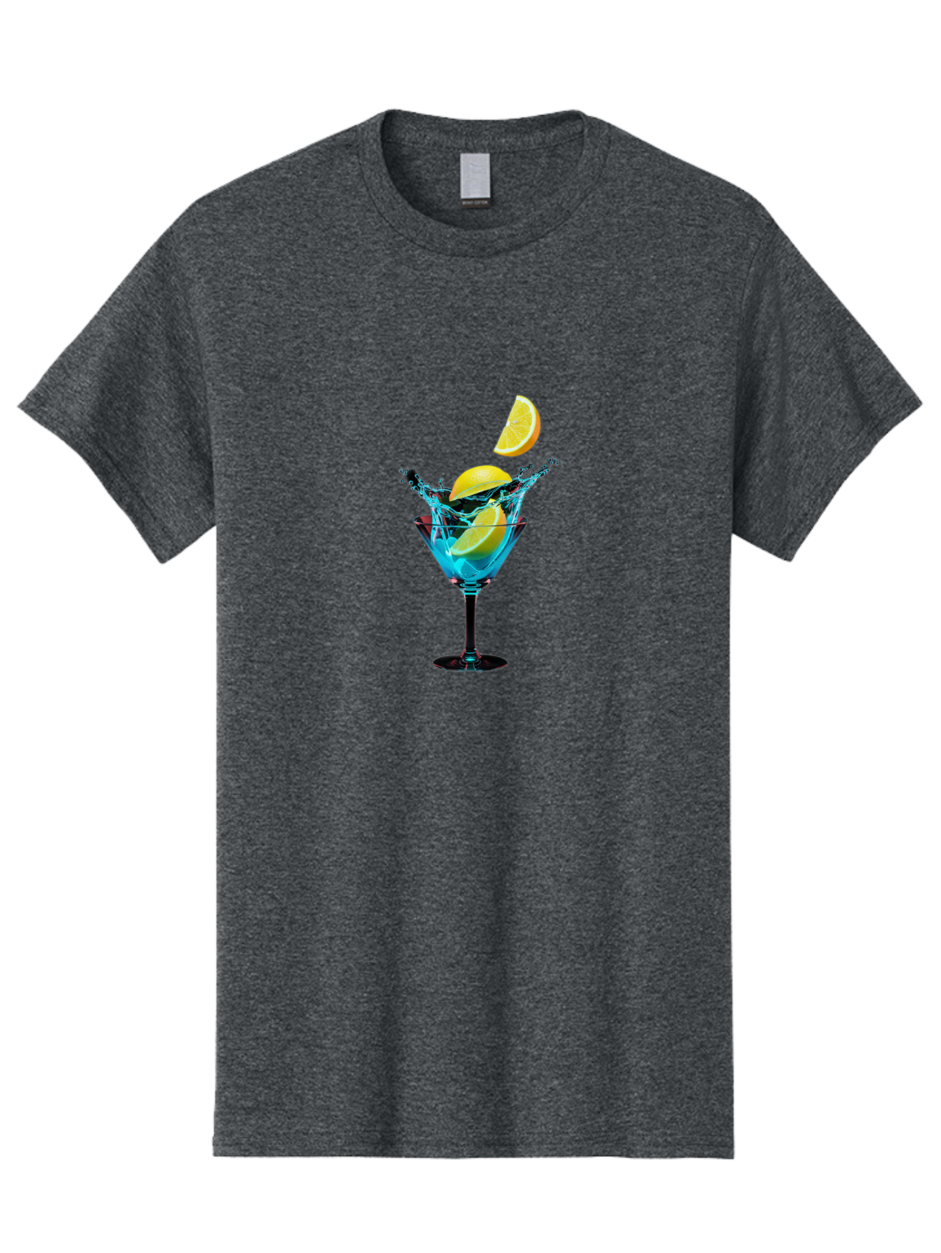 Martini-Glass-With-Lemon-Splash Men'S Graphic Tee, 100% Cotton, Comfortable Casual Summer Wear, Machine Washable, Martini Glass, Citrus Slice, Splash Effect, Refreshing Drink, Citrusy Flavor, Cocktail Hour, Citrus Twist, Blue Liquid Bad304
