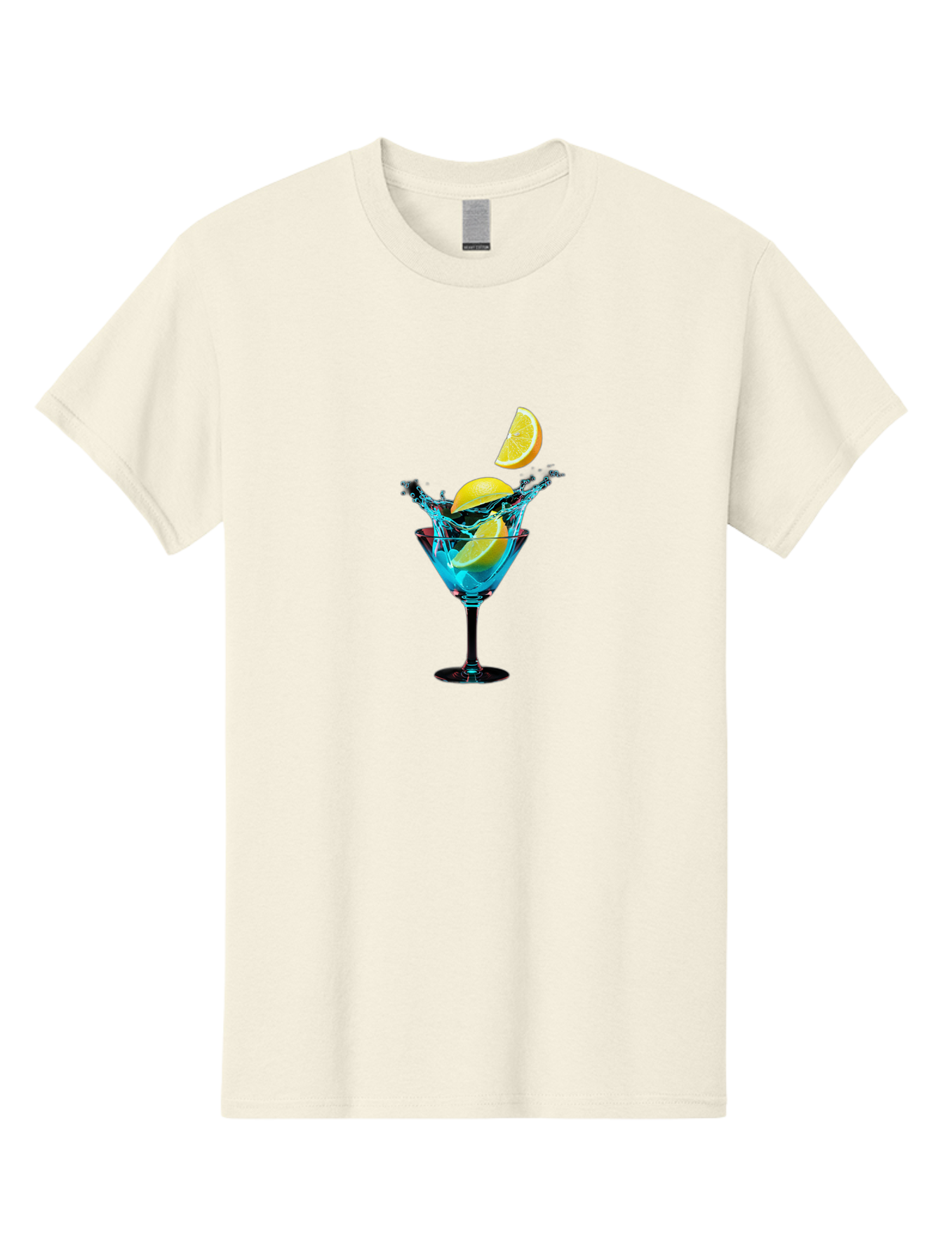 Martini-Glass-With-Lemon-Splash Men'S Graphic Tee, 100% Cotton, Comfortable Casual Summer Wear, Machine Washable, Martini Glass, Citrus Slice, Splash Effect, Refreshing Drink, Citrusy Flavor, Cocktail Hour, Citrus Twist, Blue Liquid Bad304