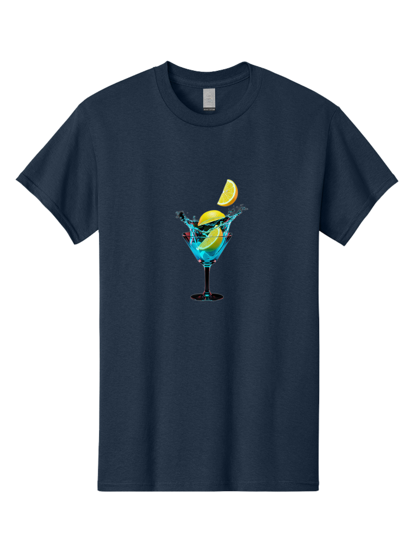 Martini-Glass-With-Lemon-Splash Men'S Graphic Tee, 100% Cotton, Comfortable Casual Summer Wear, Machine Washable, Martini Glass, Citrus Slice, Splash Effect, Refreshing Drink, Citrusy Flavor, Cocktail Hour, Citrus Twist, Blue Liquid Bad304