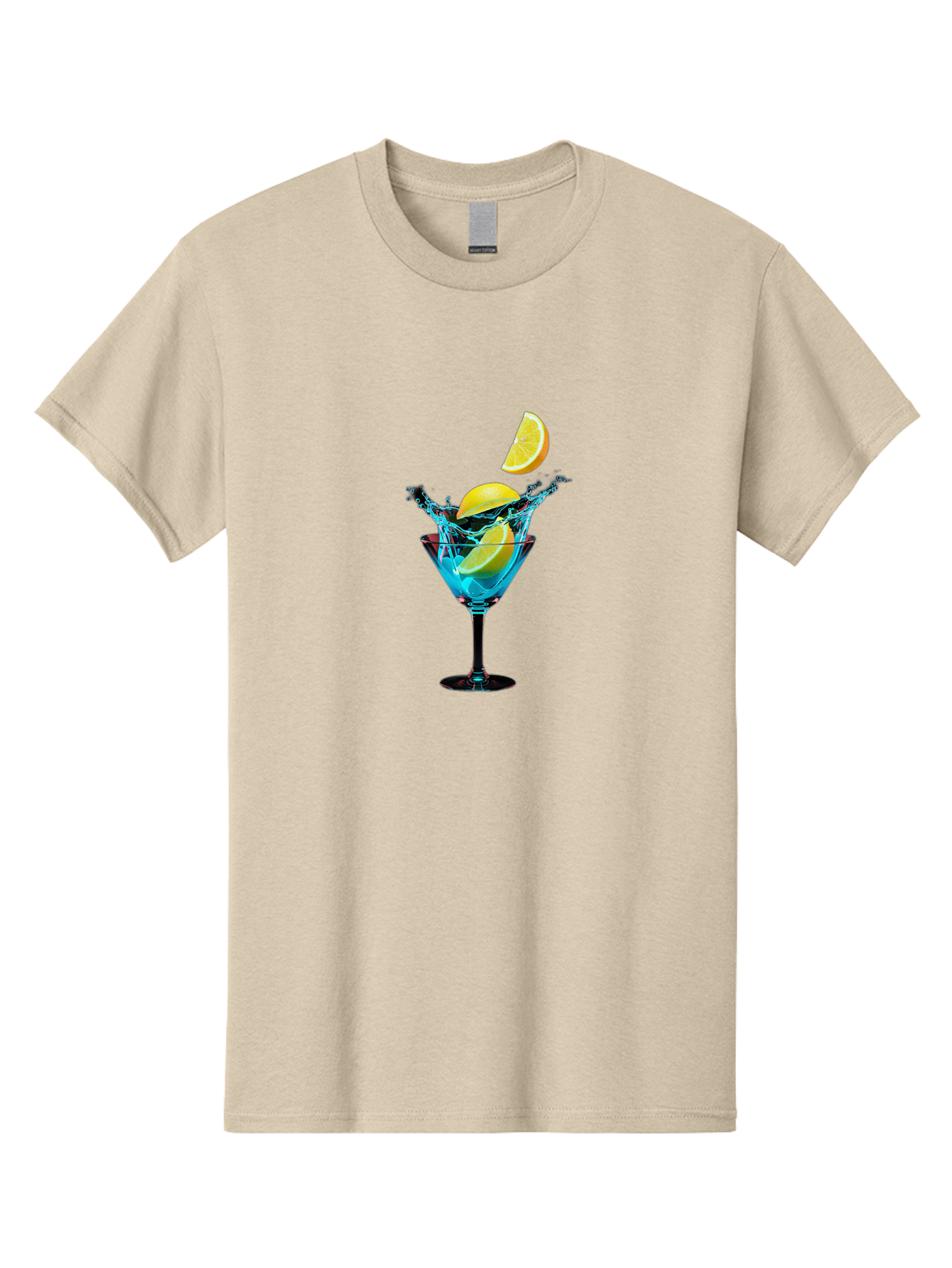 Martini-Glass-With-Lemon-Splash Men'S Graphic Tee, 100% Cotton, Comfortable Casual Summer Wear, Machine Washable, Martini Glass, Citrus Slice, Splash Effect, Refreshing Drink, Citrusy Flavor, Cocktail Hour, Citrus Twist, Blue Liquid Bad304