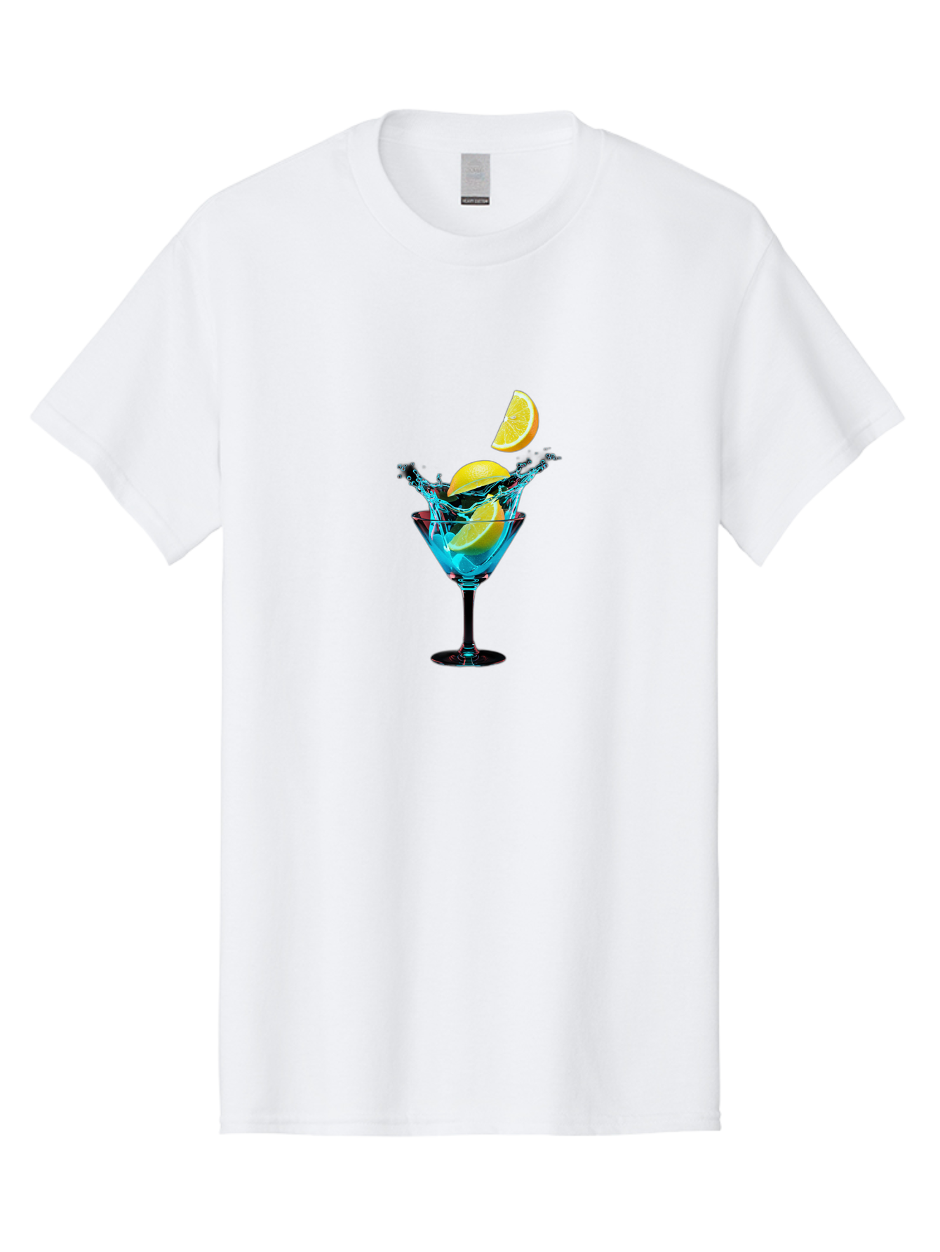 Martini-Glass-With-Lemon-Splash Men'S Graphic Tee, 100% Cotton, Comfortable Casual Summer Wear, Machine Washable, Martini Glass, Citrus Slice, Splash Effect, Refreshing Drink, Citrusy Flavor, Cocktail Hour, Citrus Twist, Blue Liquid Bad304