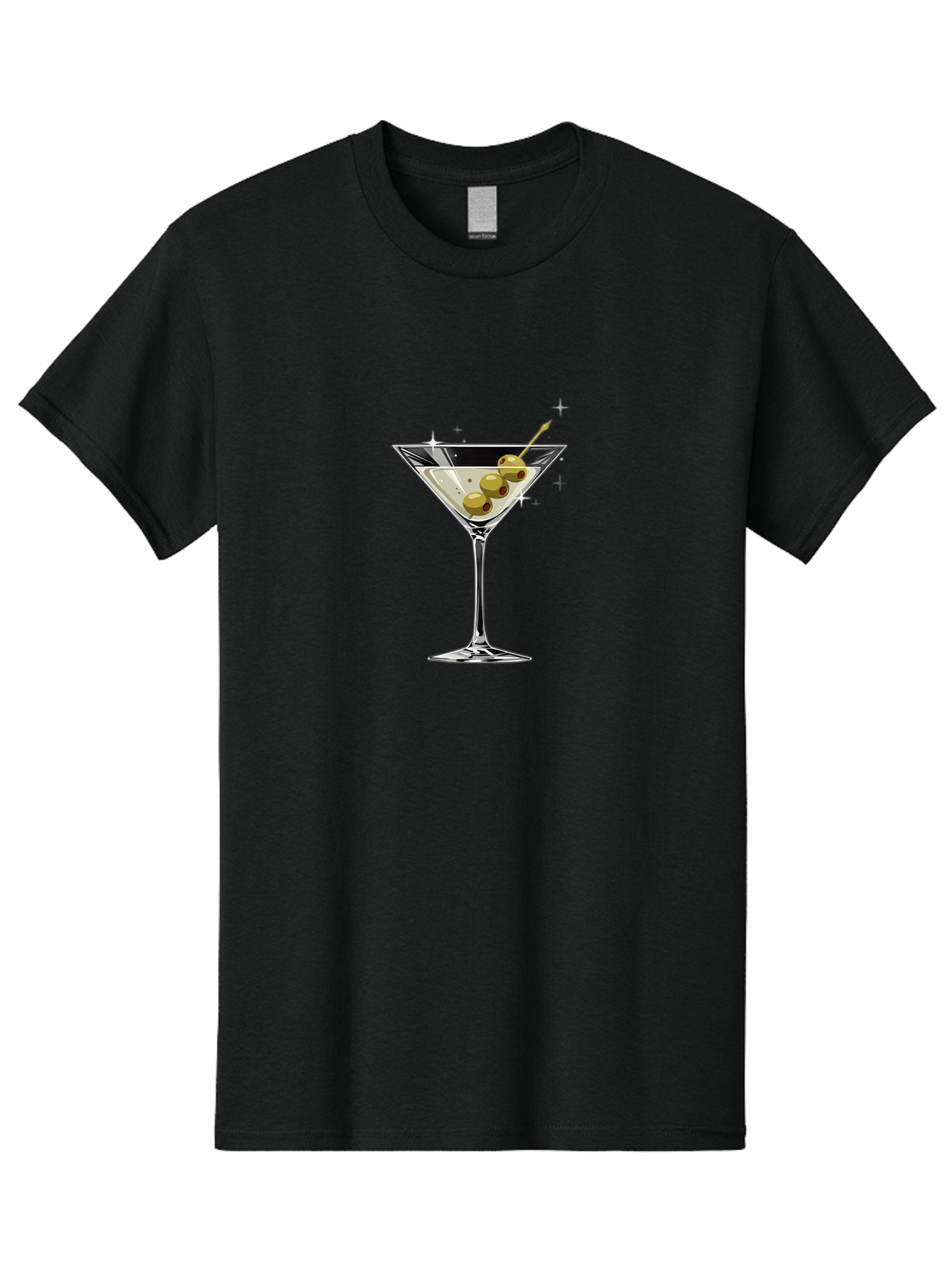 Martini-With-Olives Men'S Graphic Tee, 100% Cotton, Comfortable Casual Summer Wear, Machine Washable, Martini Cocktail, Clear Drink, Green Olives, Skewered Appetizer, Cocktail Glass, Luxury Drink, Sophisticated, Elegant, Sparkle, Glamorous Bad306