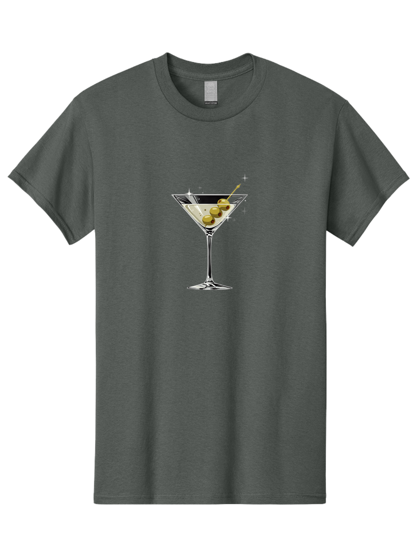 Martini-With-Olives Men'S Graphic Tee, 100% Cotton, Comfortable Casual Summer Wear, Machine Washable, Martini Cocktail, Clear Drink, Green Olives, Skewered Appetizer, Cocktail Glass, Luxury Drink, Sophisticated, Elegant, Sparkle, Glamorous Bad306