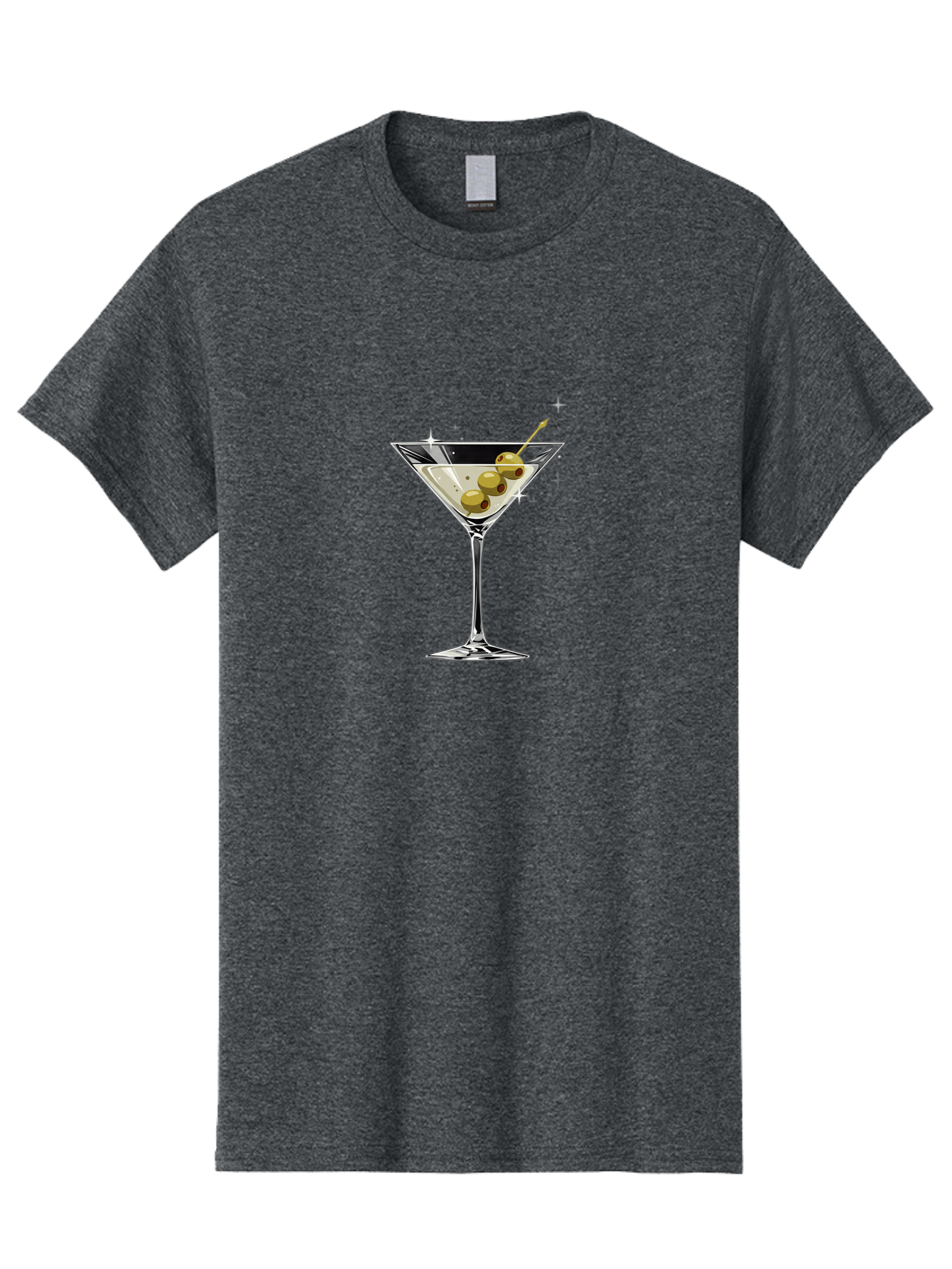 Martini-With-Olives Men'S Graphic Tee, 100% Cotton, Comfortable Casual Summer Wear, Machine Washable, Martini Cocktail, Clear Drink, Green Olives, Skewered Appetizer, Cocktail Glass, Luxury Drink, Sophisticated, Elegant, Sparkle, Glamorous Bad306