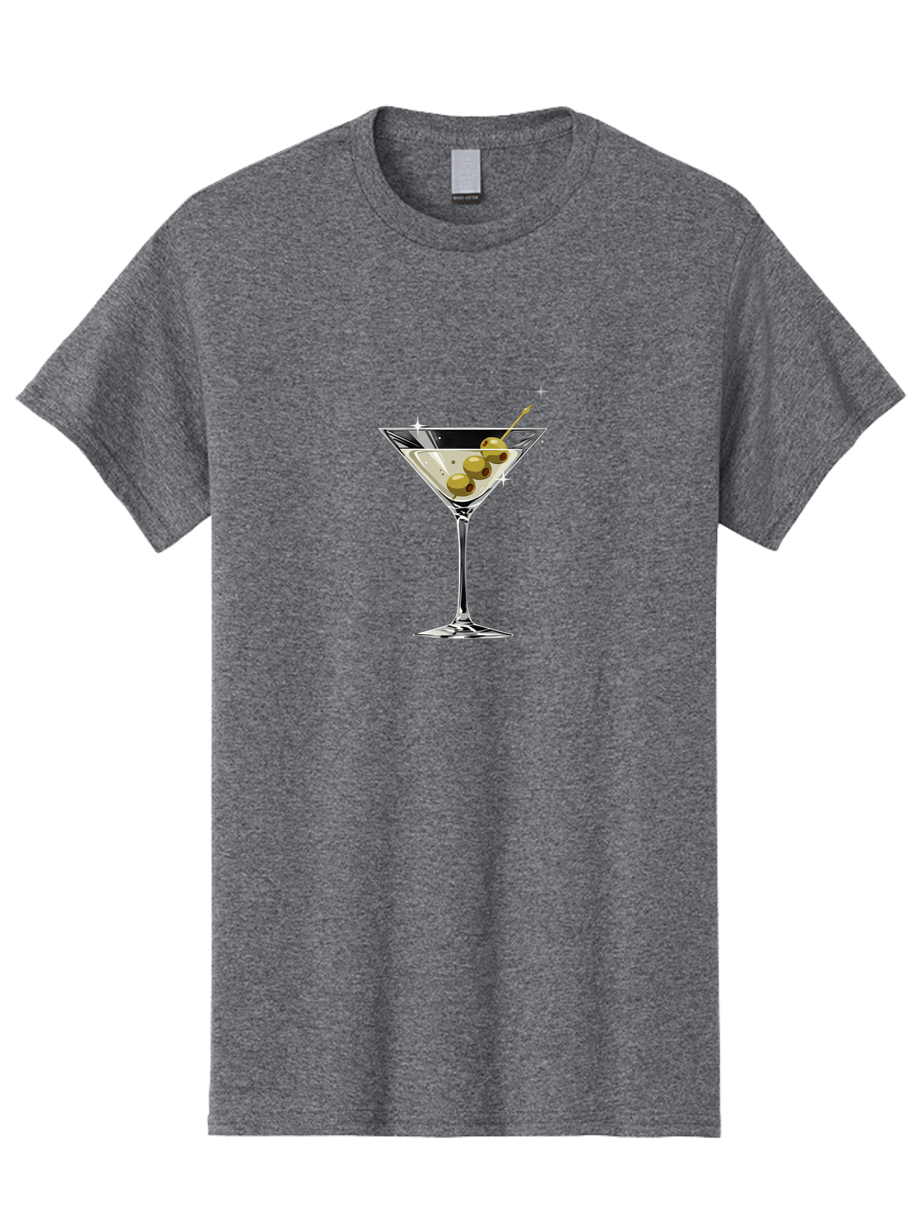 Martini-With-Olives Men'S Graphic Tee, 100% Cotton, Comfortable Casual Summer Wear, Machine Washable, Martini Cocktail, Clear Drink, Green Olives, Skewered Appetizer, Cocktail Glass, Luxury Drink, Sophisticated, Elegant, Sparkle, Glamorous Bad306