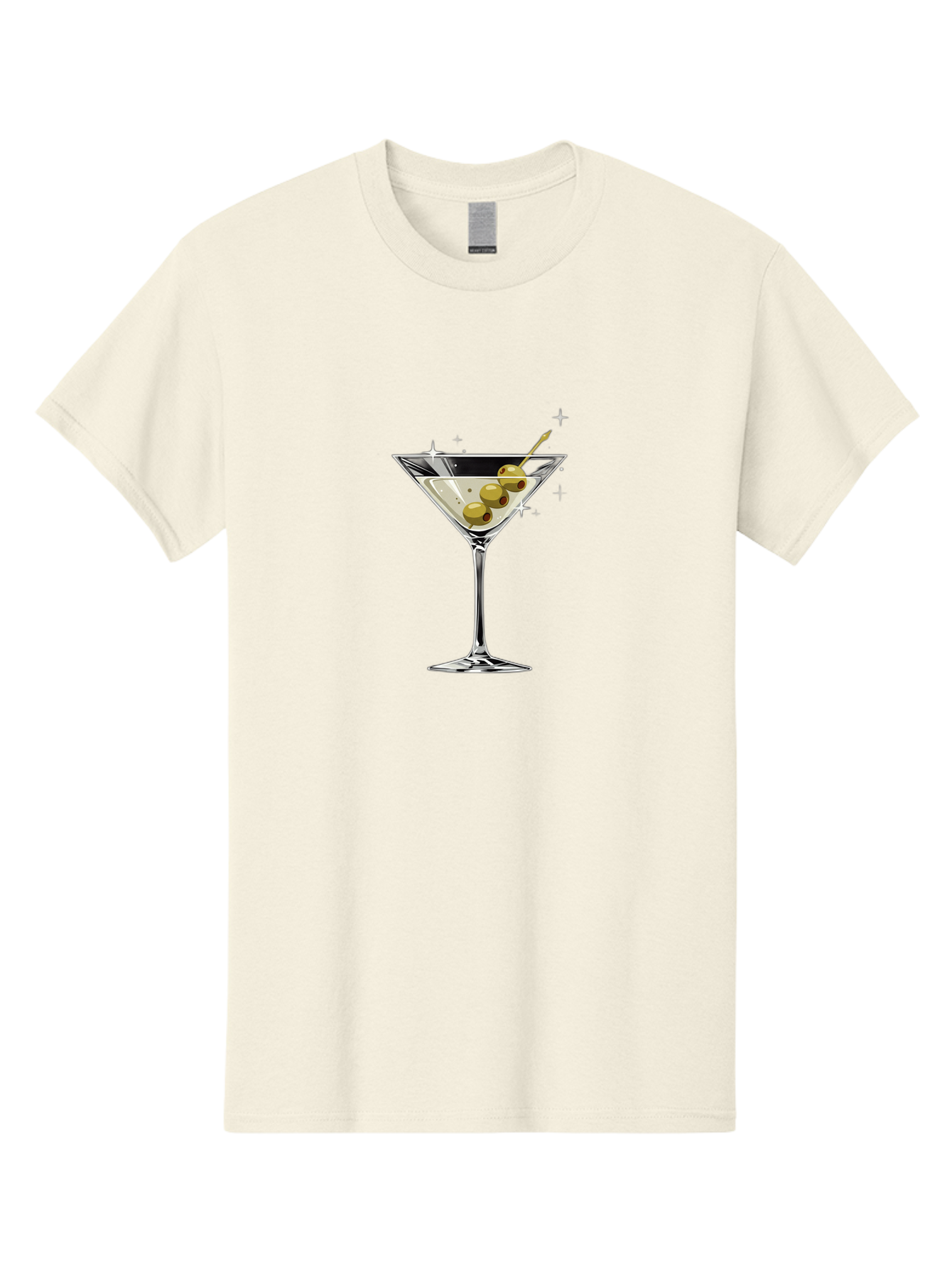 Martini-With-Olives Men'S Graphic Tee, 100% Cotton, Comfortable Casual Summer Wear, Machine Washable, Martini Cocktail, Clear Drink, Green Olives, Skewered Appetizer, Cocktail Glass, Luxury Drink, Sophisticated, Elegant, Sparkle, Glamorous Bad306