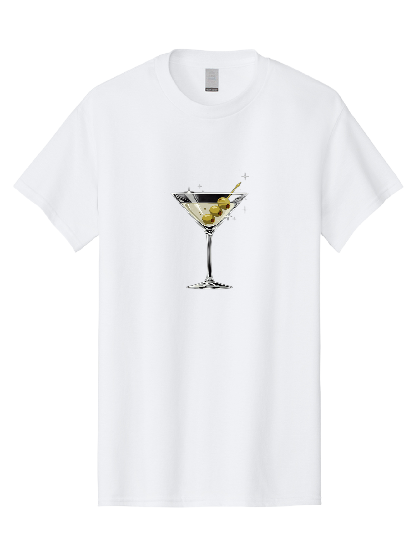 Martini-With-Olives Men'S Graphic Tee, 100% Cotton, Comfortable Casual Summer Wear, Machine Washable, Martini Cocktail, Clear Drink, Green Olives, Skewered Appetizer, Cocktail Glass, Luxury Drink, Sophisticated, Elegant, Sparkle, Glamorous Bad306