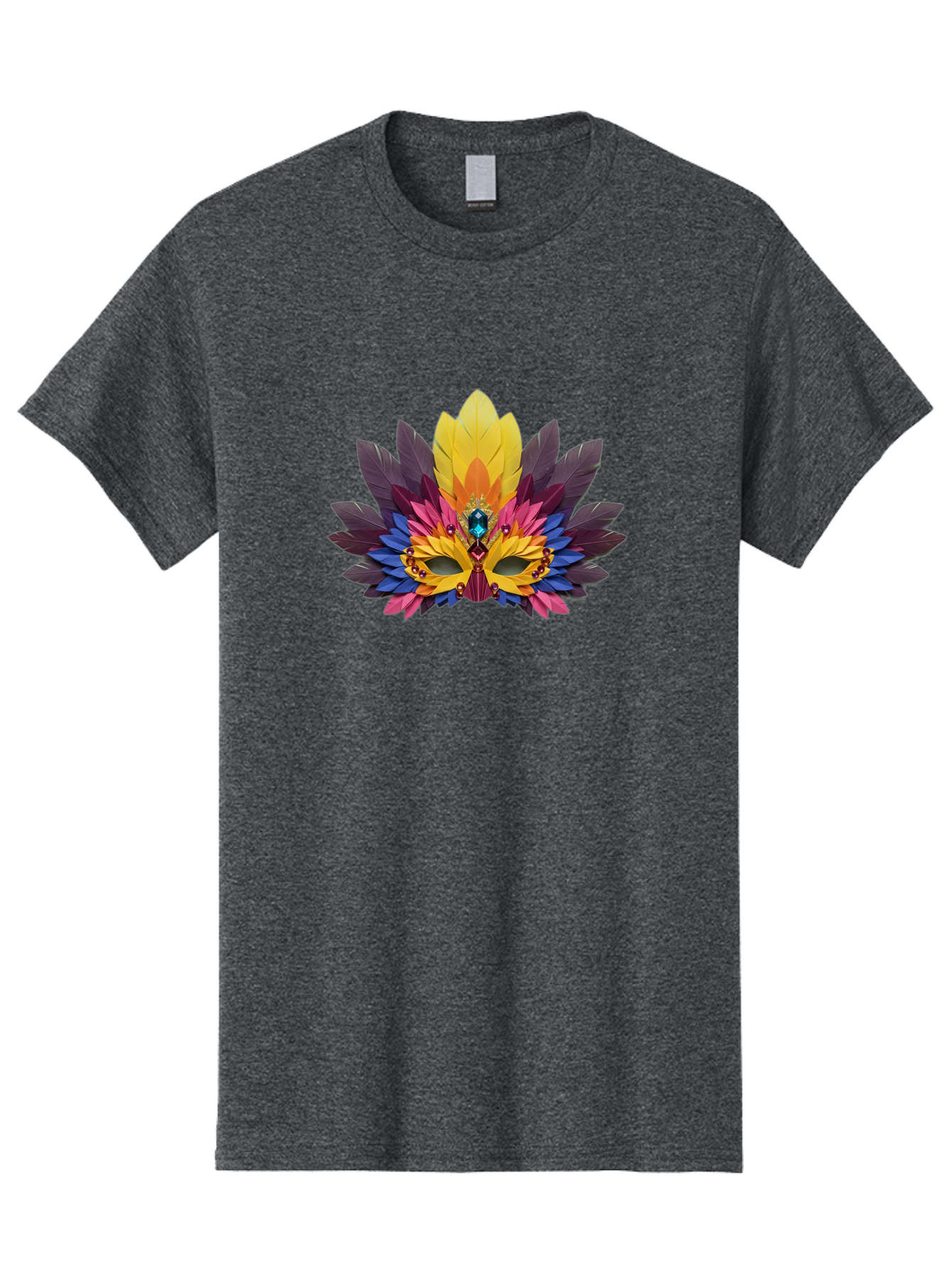Masquerade-Mask-1 Men'S Graphic Tee, 100% Cotton, Comfortable Casual Summer Wear, Machine Washable, Feathered Mask, Vibrant Colors, Colorful Feathers, Gemstone Decoration, Elegant Design, Mardi Gras, Carnival Mask, Festive Accessory, Bad307