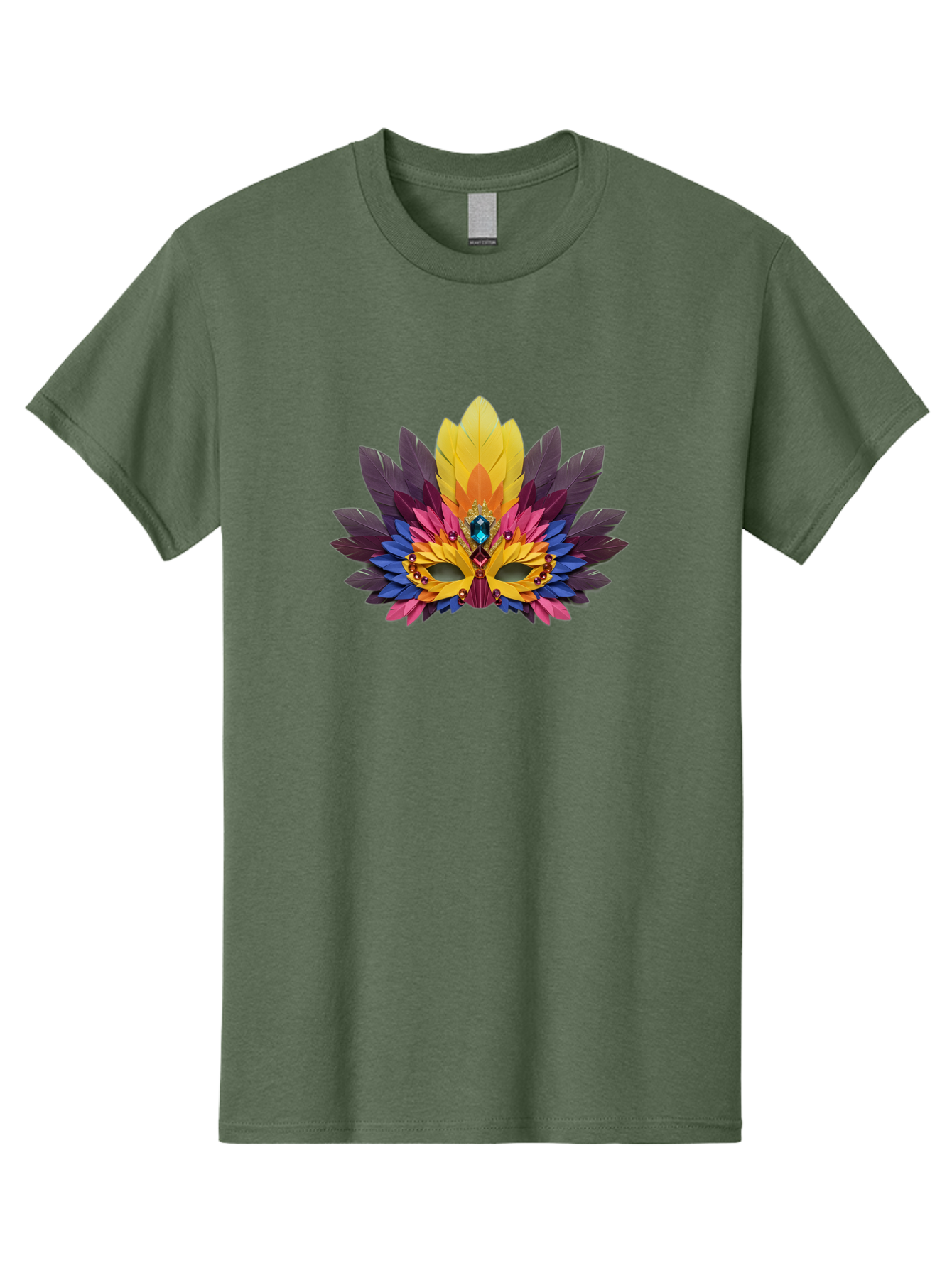Masquerade-Mask-1 Men'S Graphic Tee, 100% Cotton, Comfortable Casual Summer Wear, Machine Washable, Feathered Mask, Vibrant Colors, Colorful Feathers, Gemstone Decoration, Elegant Design, Mardi Gras, Carnival Mask, Festive Accessory, Bad307