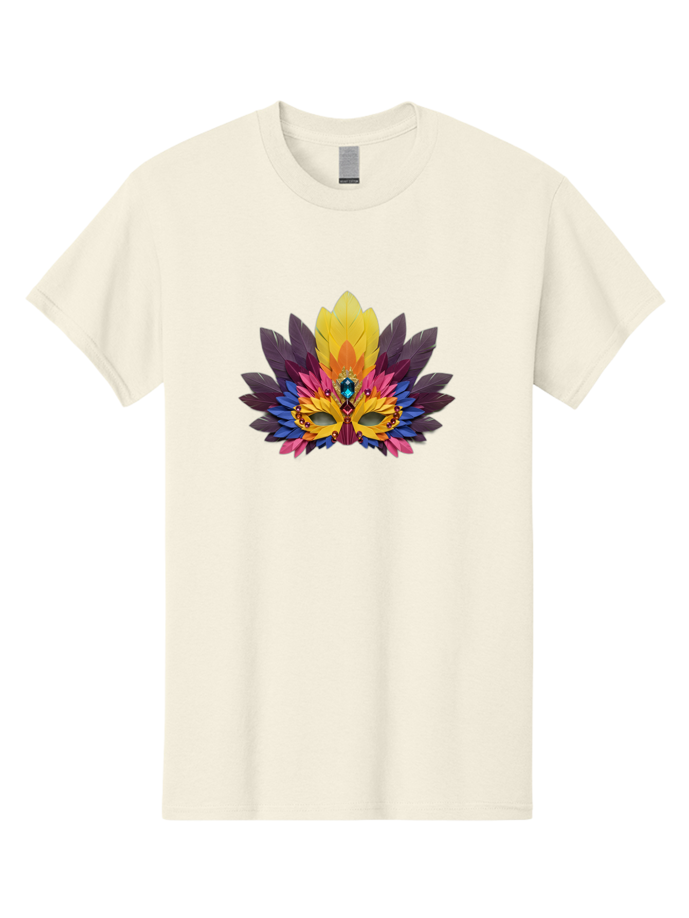 Masquerade-Mask-1 Men'S Graphic Tee, 100% Cotton, Comfortable Casual Summer Wear, Machine Washable, Feathered Mask, Vibrant Colors, Colorful Feathers, Gemstone Decoration, Elegant Design, Mardi Gras, Carnival Mask, Festive Accessory, Bad307