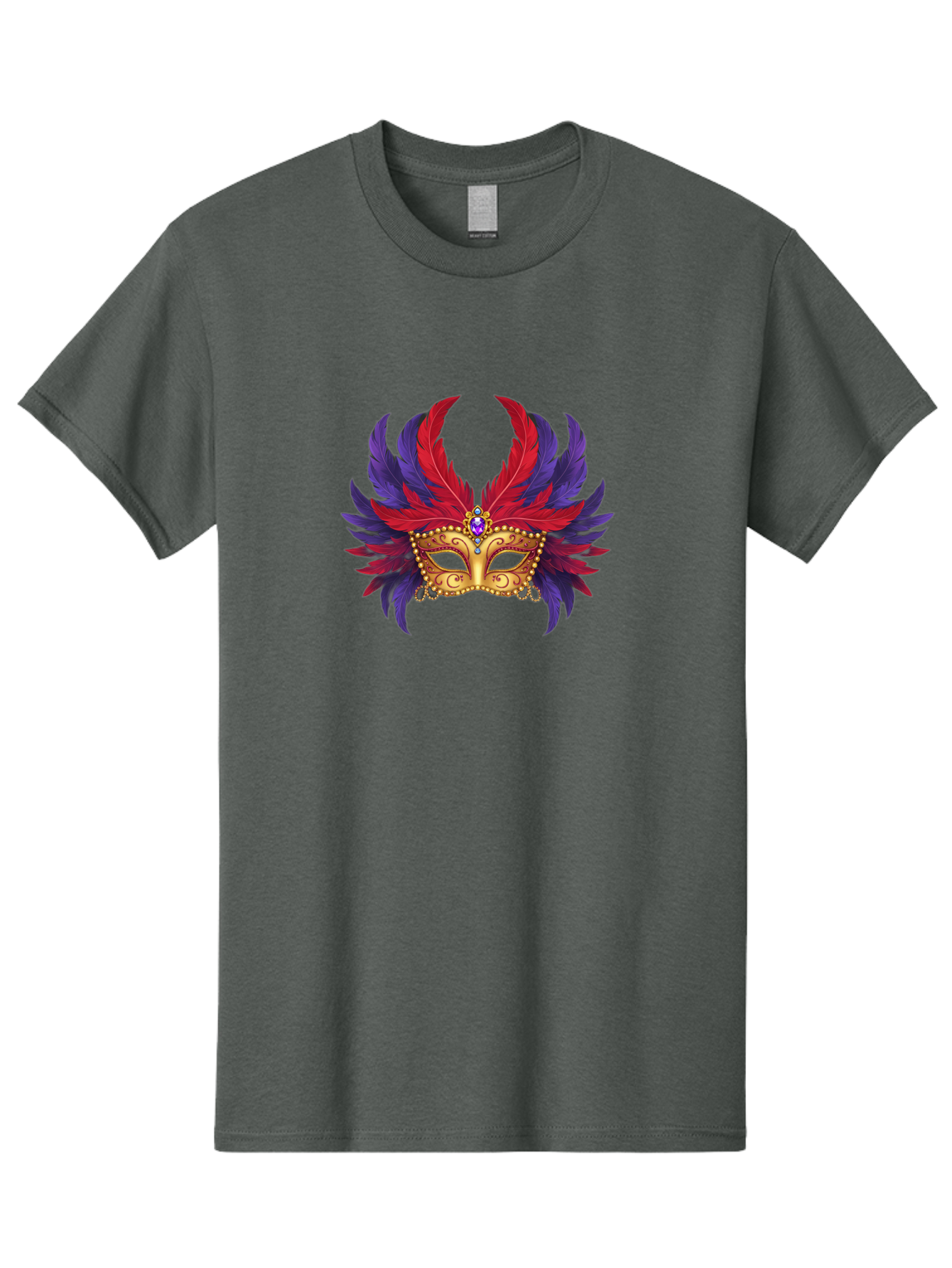 Masquerade-Mask Men'S Graphic Tee, 100% Cotton, Comfortable Casual Summer Wear, Machine Washable, Masquerade Ball Mask, Venetian Mask, Feathered Mask, Gold Mask, Purple Gemstone, Red And Purple Feathers, Mardi Gras Mask, Carnival Mask, Bad308