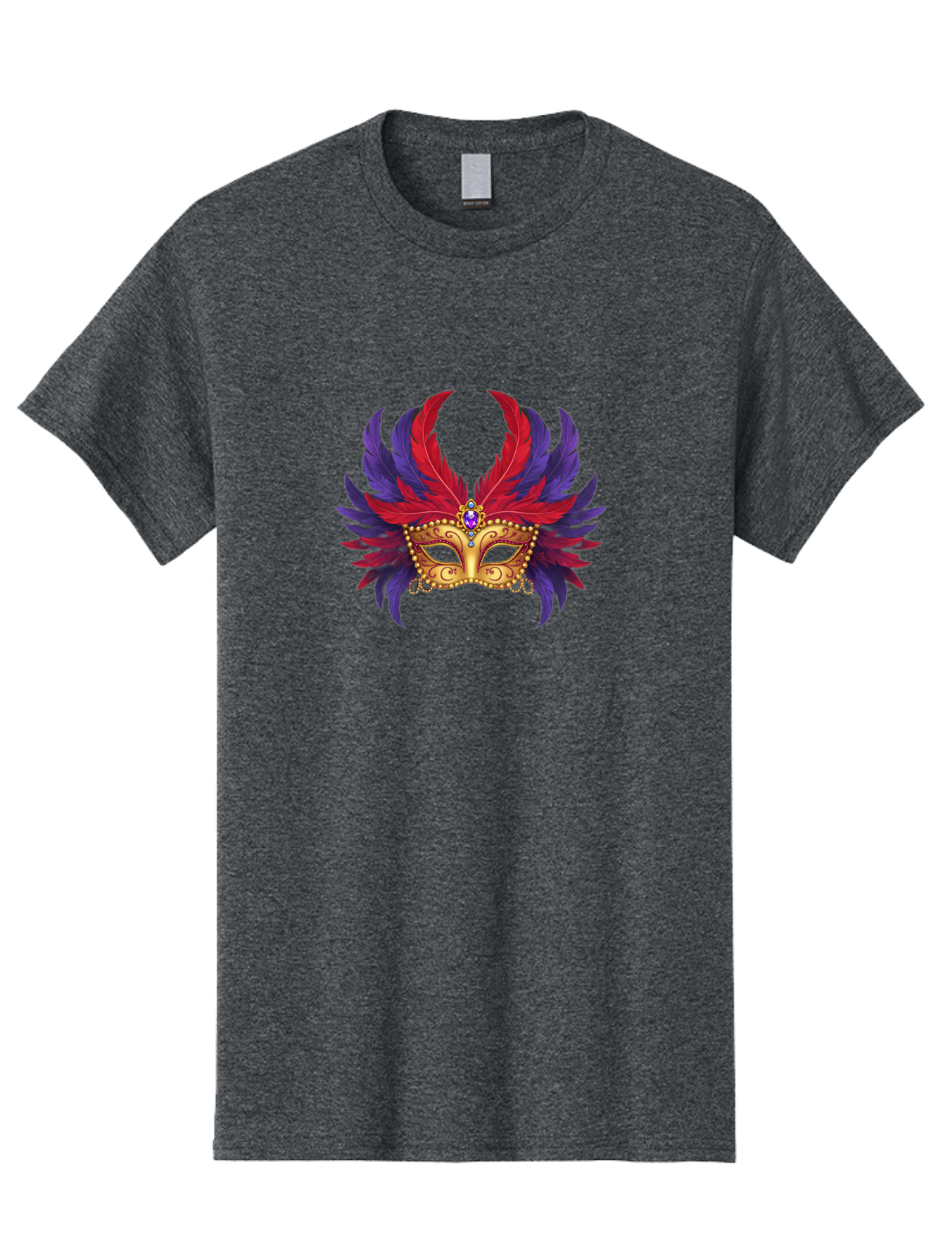 Masquerade-Mask Men'S Graphic Tee, 100% Cotton, Comfortable Casual Summer Wear, Machine Washable, Masquerade Ball Mask, Venetian Mask, Feathered Mask, Gold Mask, Purple Gemstone, Red And Purple Feathers, Mardi Gras Mask, Carnival Mask, Bad308