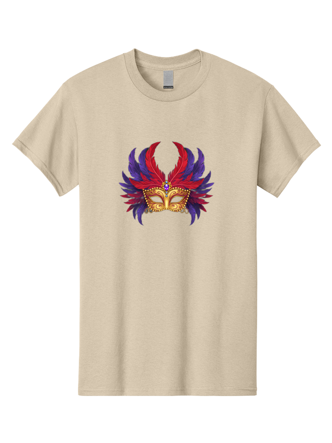 Masquerade-Mask Men'S Graphic Tee, 100% Cotton, Comfortable Casual Summer Wear, Machine Washable, Masquerade Ball Mask, Venetian Mask, Feathered Mask, Gold Mask, Purple Gemstone, Red And Purple Feathers, Mardi Gras Mask, Carnival Mask, Bad308