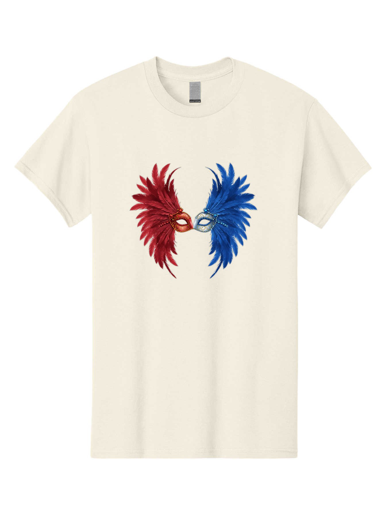 Masquerade-Masks Men'S Graphic Tee, 100% Cotton, Comfortable Casual Summer Wear, Machine Washable, Masquerade Masks, Red And Blue Feathers, Decorative Mask, Kiss, Carnival Celebration, Festive Atmosphere, Party Accessories, Costume Jewelry, Bad309