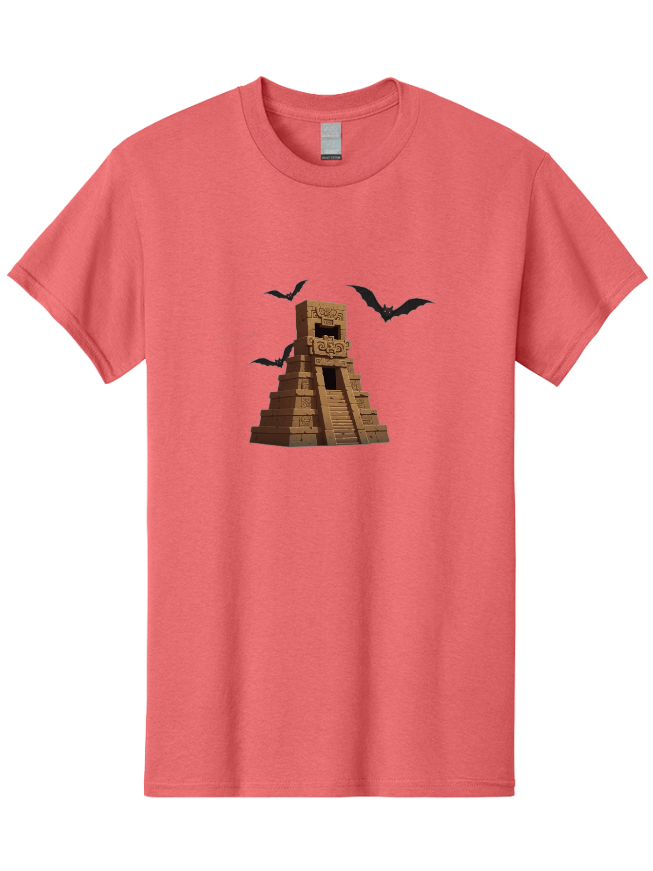 Mayan-Temple Men'S Graphic Tee, 100% Cotton, Comfortable Casual Summer Wear, Machine Washable, Mayan Temple, Ancient Architecture, Mystical Bats, Mysterious Structure, Intricate Carvings, Stairs To The Unknown, Mysterious Eyes, Bad310