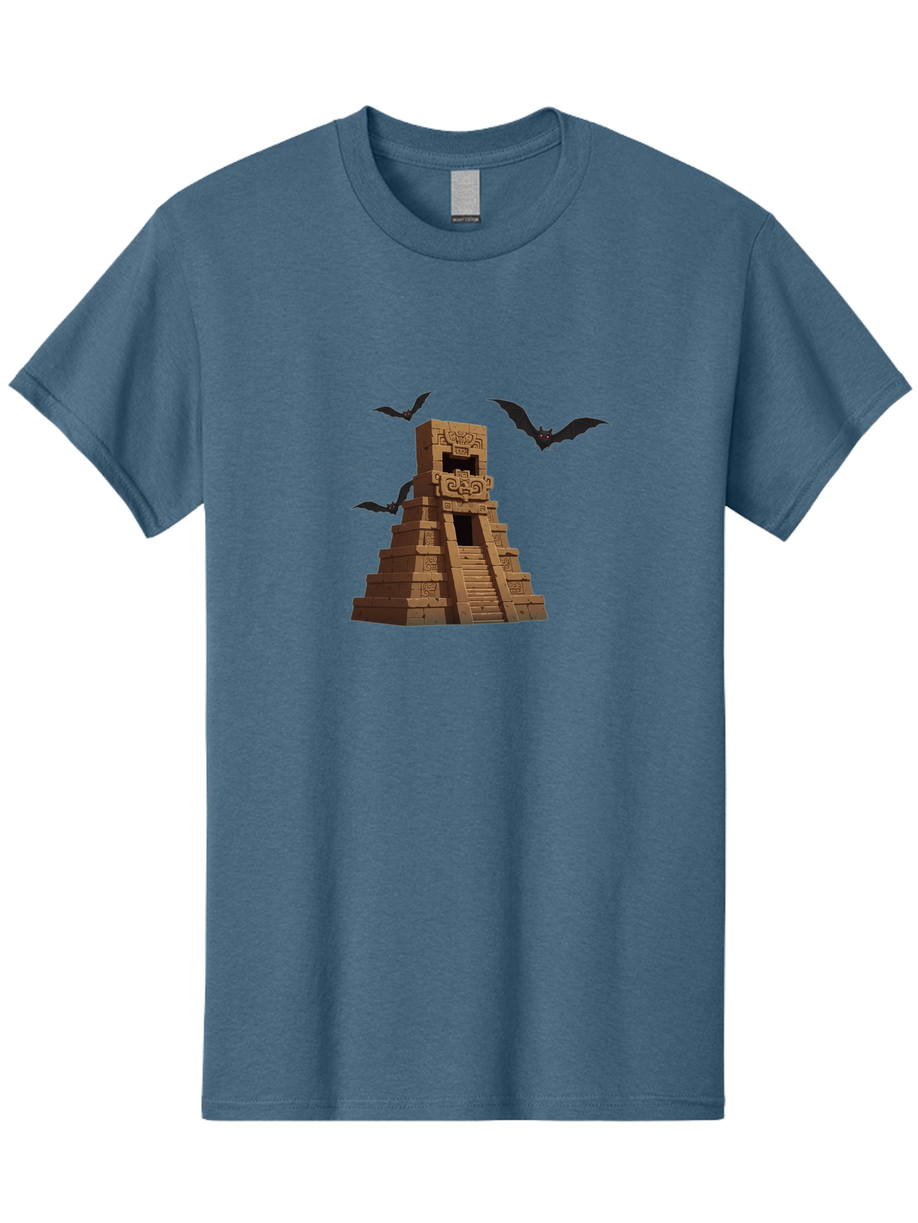 Mayan-Temple Men'S Graphic Tee, 100% Cotton, Comfortable Casual Summer Wear, Machine Washable, Mayan Temple, Ancient Architecture, Mystical Bats, Mysterious Structure, Intricate Carvings, Stairs To The Unknown, Mysterious Eyes, Bad310