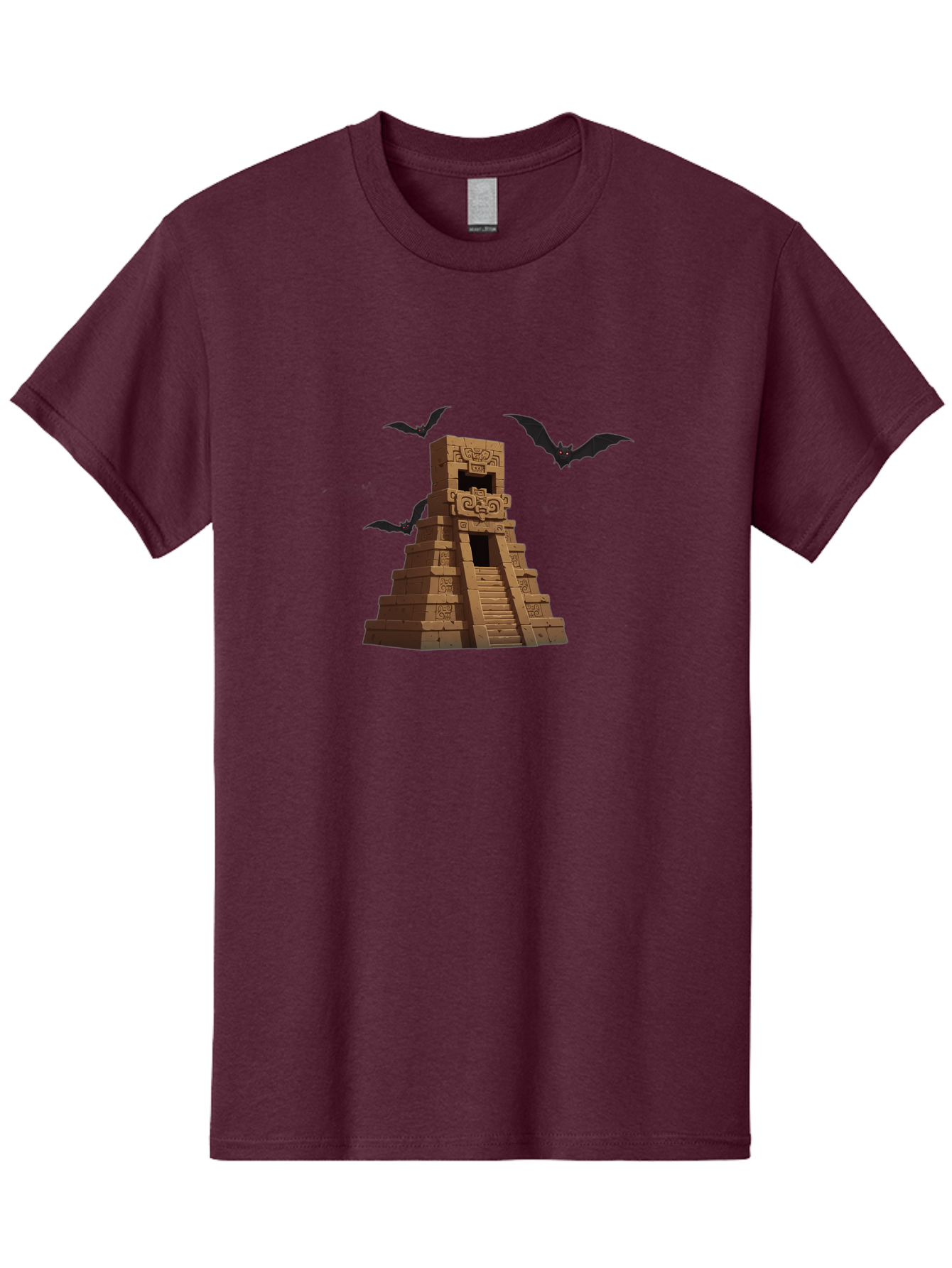 Mayan-Temple Men'S Graphic Tee, 100% Cotton, Comfortable Casual Summer Wear, Machine Washable, Mayan Temple, Ancient Architecture, Mystical Bats, Mysterious Structure, Intricate Carvings, Stairs To The Unknown, Mysterious Eyes, Bad310
