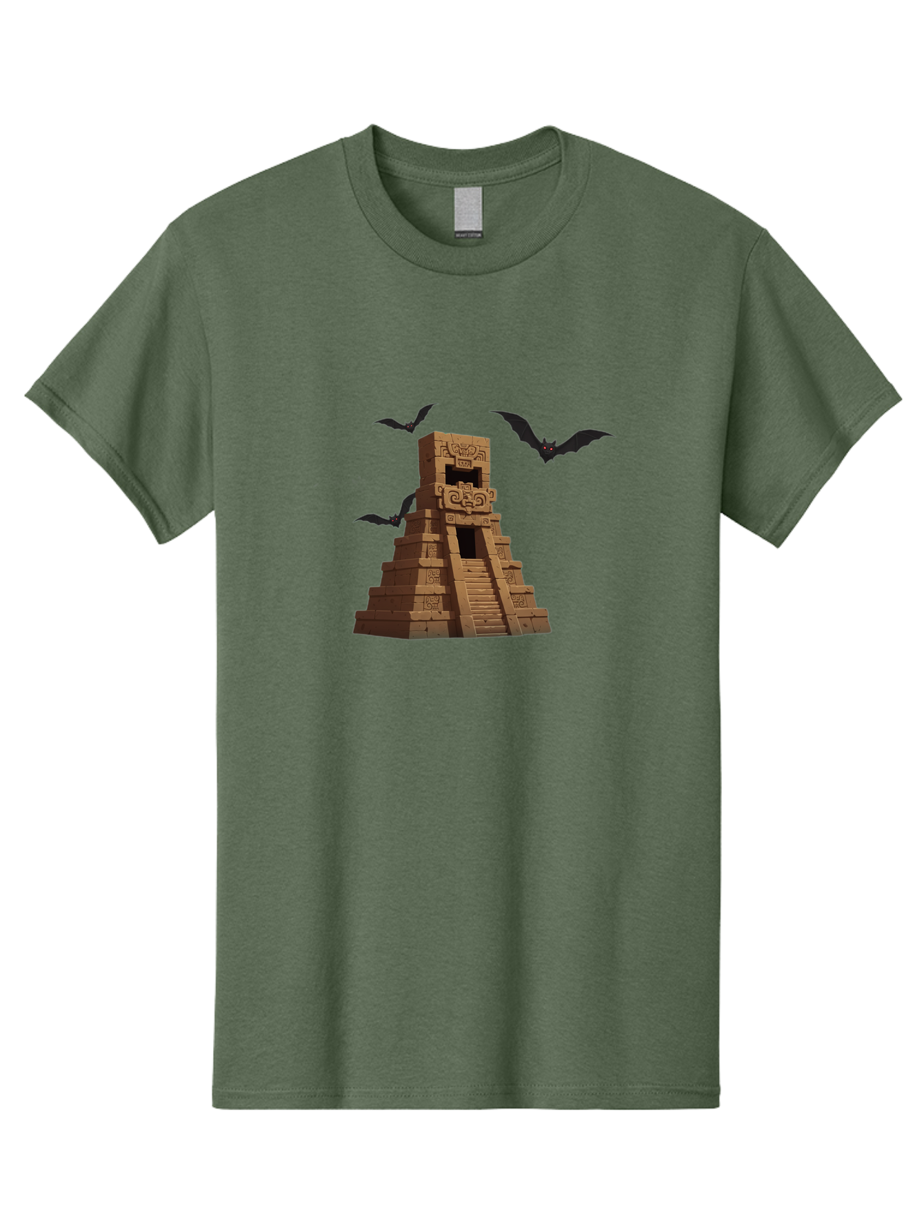 Mayan-Temple Men'S Graphic Tee, 100% Cotton, Comfortable Casual Summer Wear, Machine Washable, Mayan Temple, Ancient Architecture, Mystical Bats, Mysterious Structure, Intricate Carvings, Stairs To The Unknown, Mysterious Eyes, Bad310