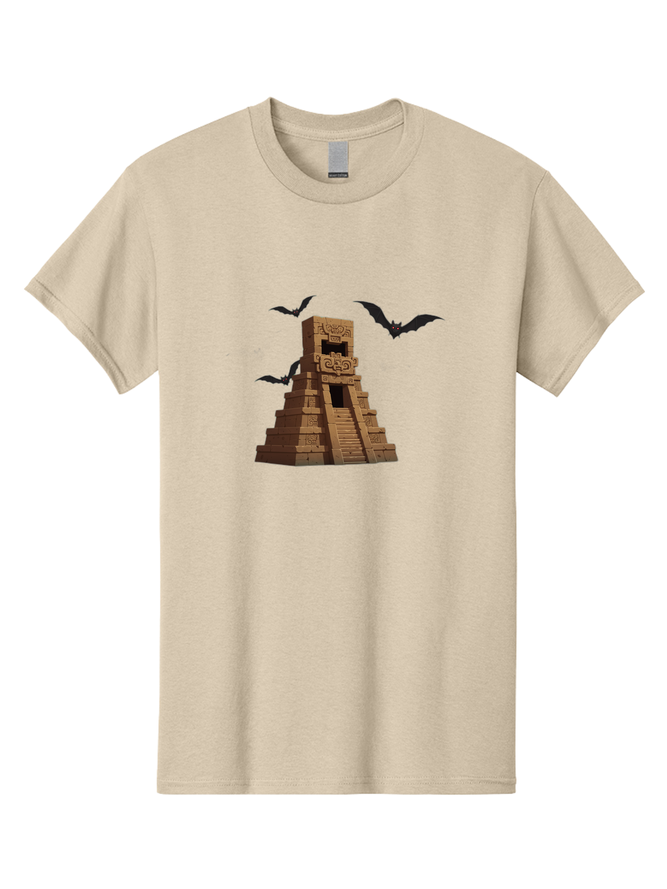 Mayan-Temple Men'S Graphic Tee, 100% Cotton, Comfortable Casual Summer Wear, Machine Washable, Mayan Temple, Ancient Architecture, Mystical Bats, Mysterious Structure, Intricate Carvings, Stairs To The Unknown, Mysterious Eyes, Bad310