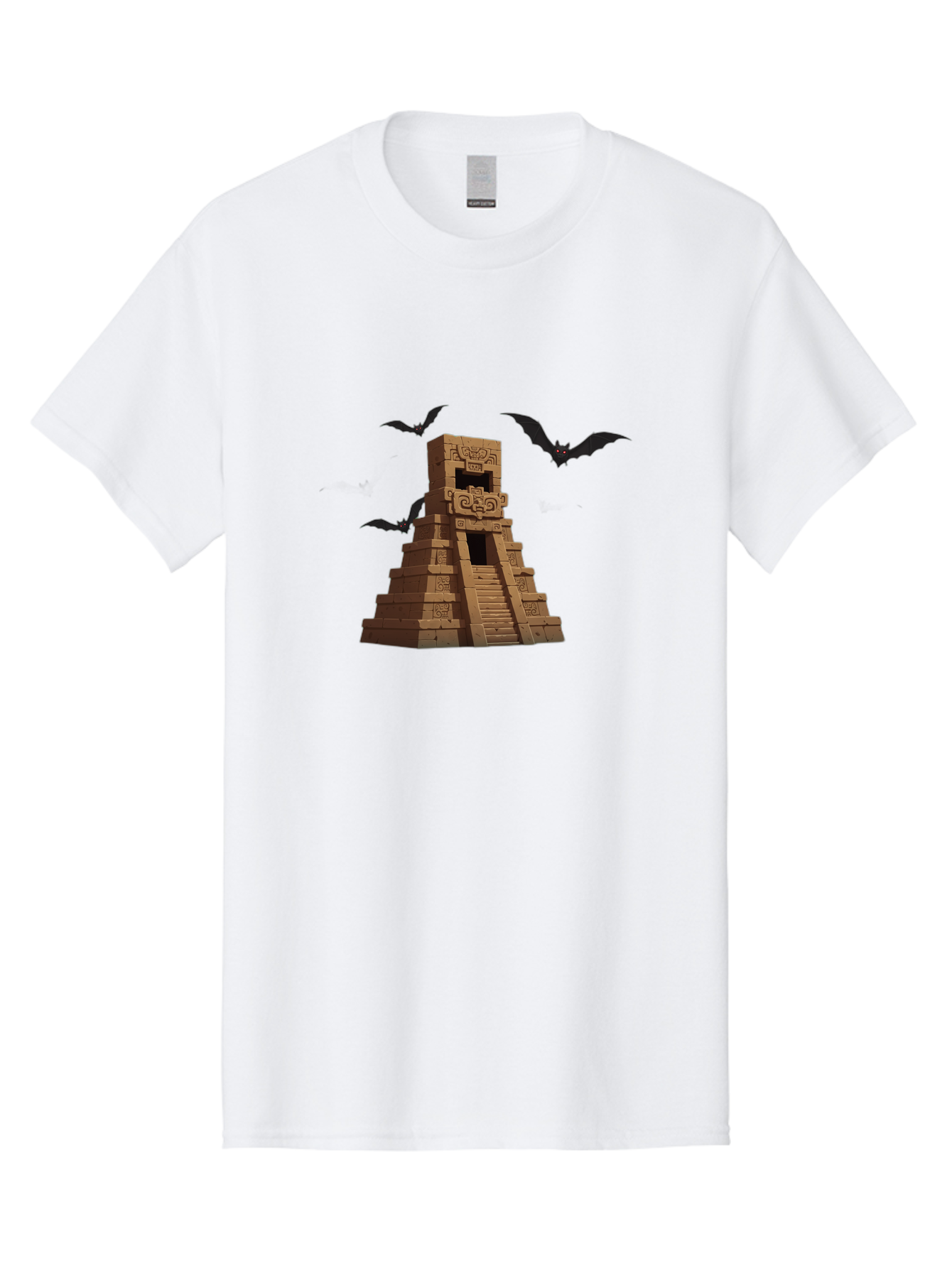 Mayan-Temple Men'S Graphic Tee, 100% Cotton, Comfortable Casual Summer Wear, Machine Washable, Mayan Temple, Ancient Architecture, Mystical Bats, Mysterious Structure, Intricate Carvings, Stairs To The Unknown, Mysterious Eyes, Bad310